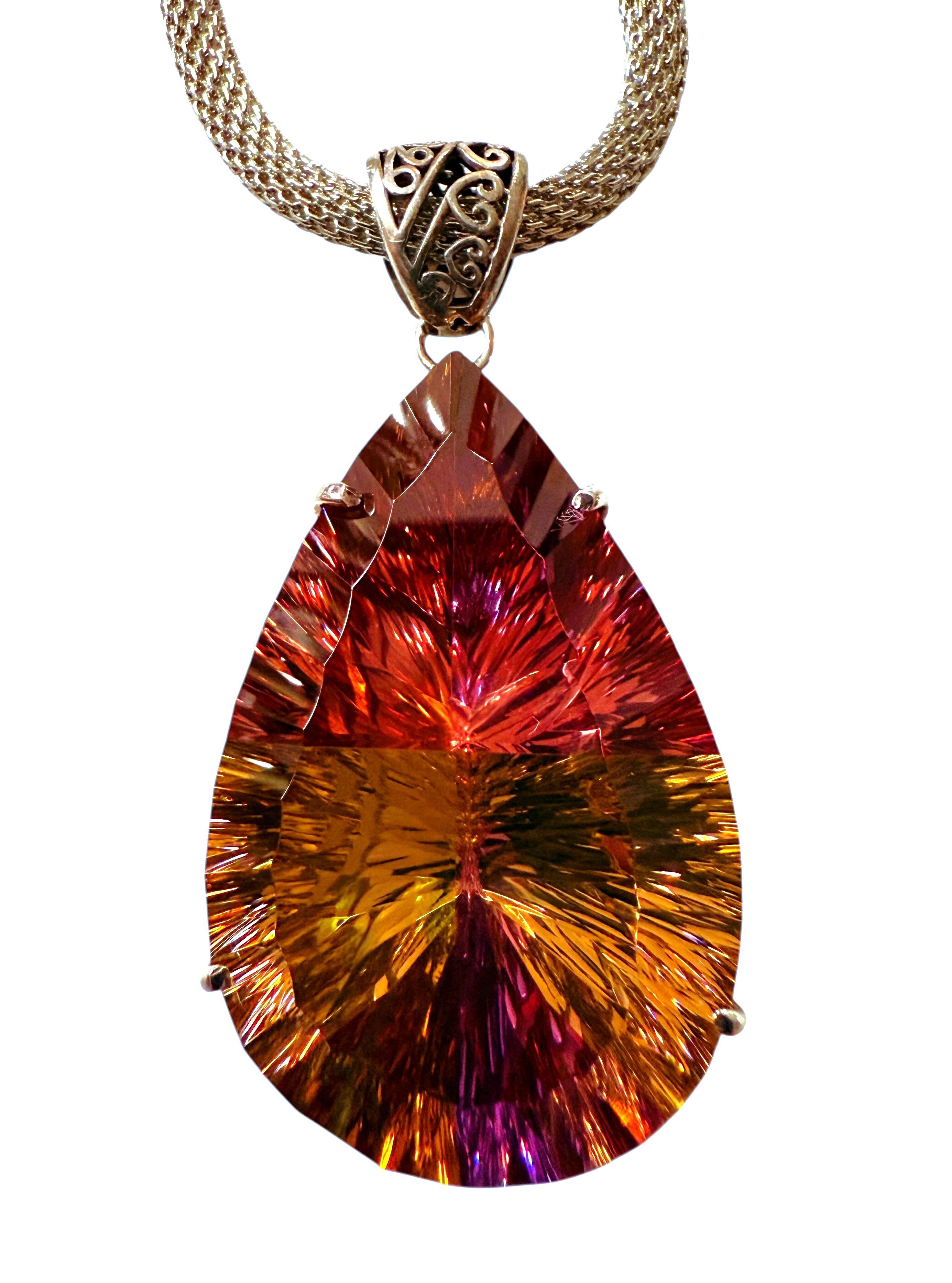 New 59.8 Carat Fantasy Honeycomb Cut Multi-Color Tourmaline Sterling Necklace For Sale 2