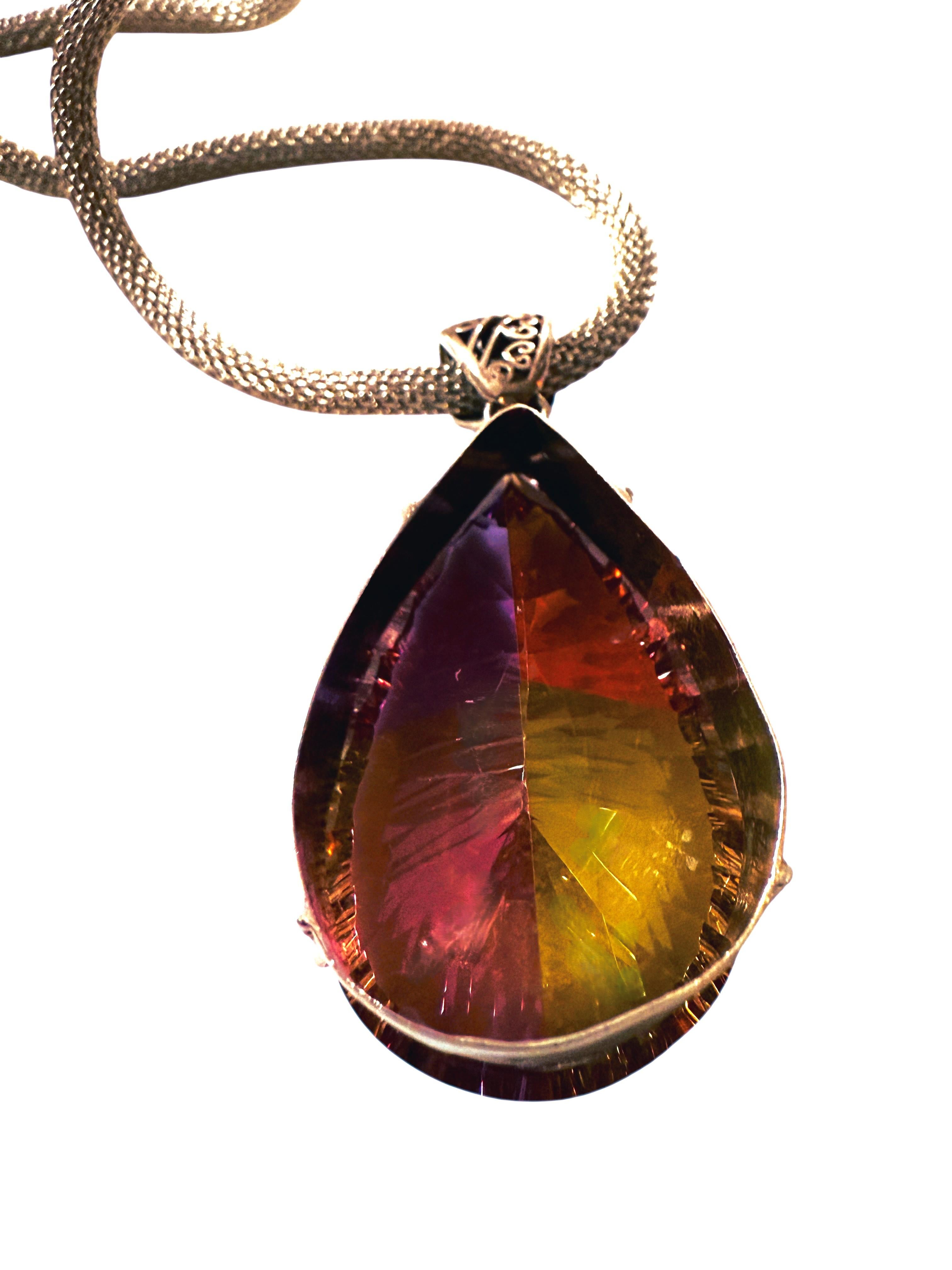 New 59.8 Carat Fantasy Honeycomb Cut Multi-Color Tourmaline Sterling Necklace For Sale 3