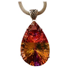 New 59.8 Carat Fantasy Honeycomb Cut Multi-Color Tourmaline Sterling Necklace