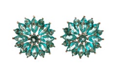 Nuovi orecchini Omega in argento sterling placcato oro 14k con apatite blu taglio marquise da 6 carati e effetto "sunburst"