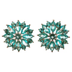 Nuovi orecchini Omega in argento sterling placcato oro 14k con apatite blu taglio marquise da 6 carati e effetto "sunburst"