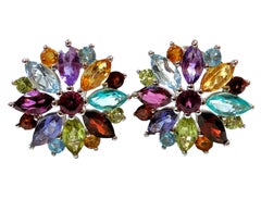 New 6 Carat Marquise Multi-Gemstone Omega 14k Gold PL Sterling Earrings