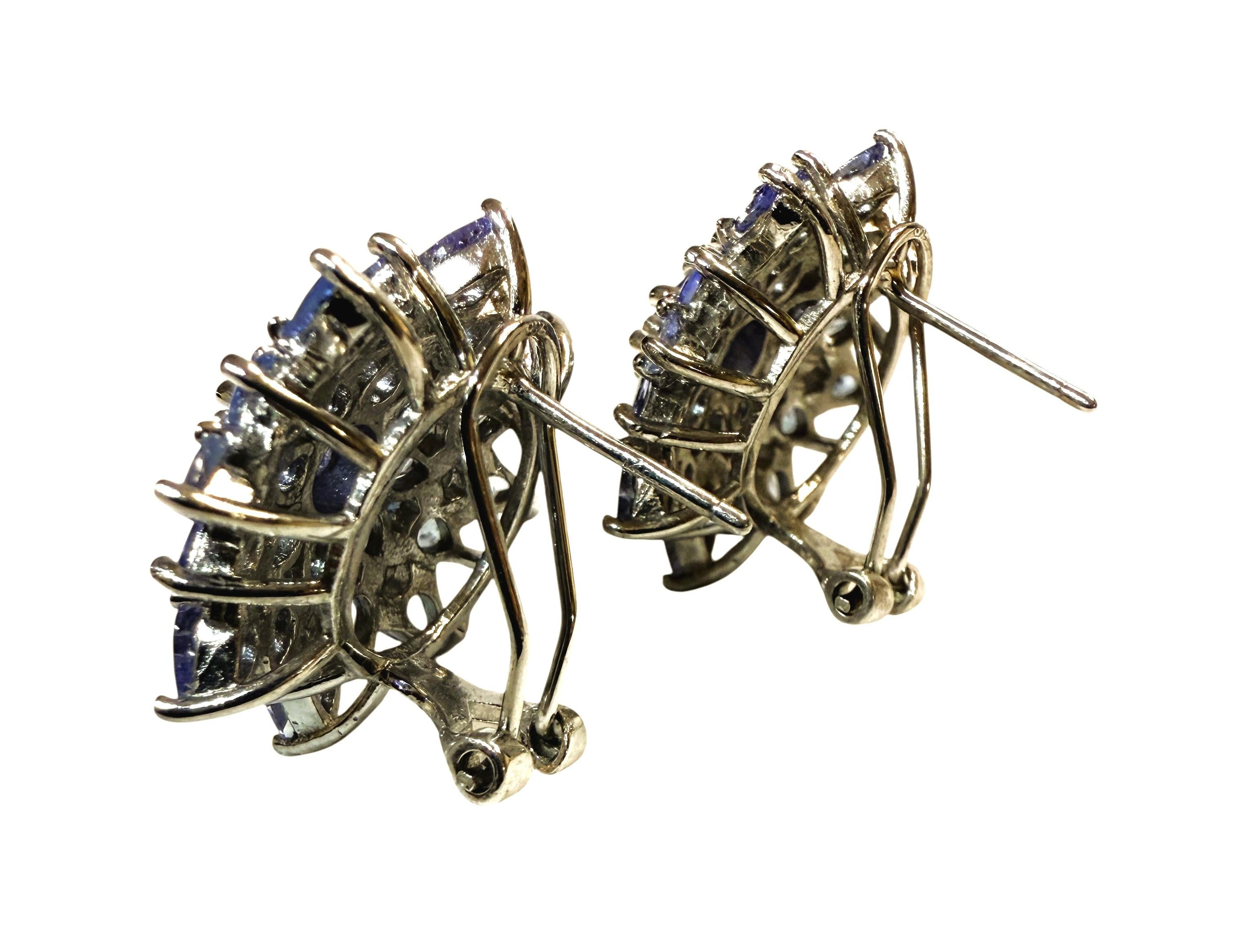 Neue 6 Karat Tansanit Sonnenschliff Omega Sterling Silber Ohrringe (Gemischter Schliff) im Angebot