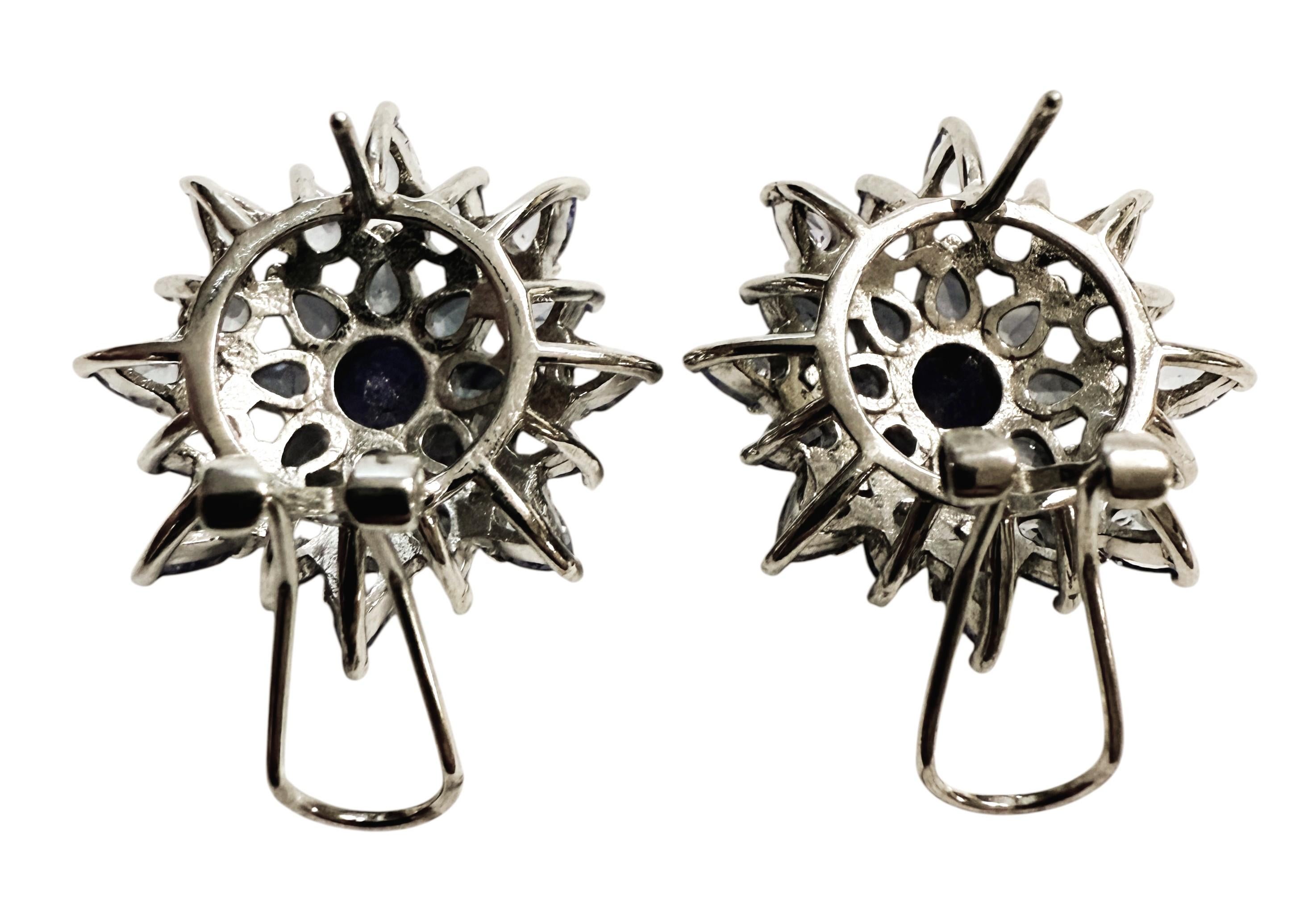 Neue 6 Karat Tansanit Sonnenschliff Omega Sterling Silber Ohrringe im Zustand „Hervorragend“ im Angebot in Eagan, MN