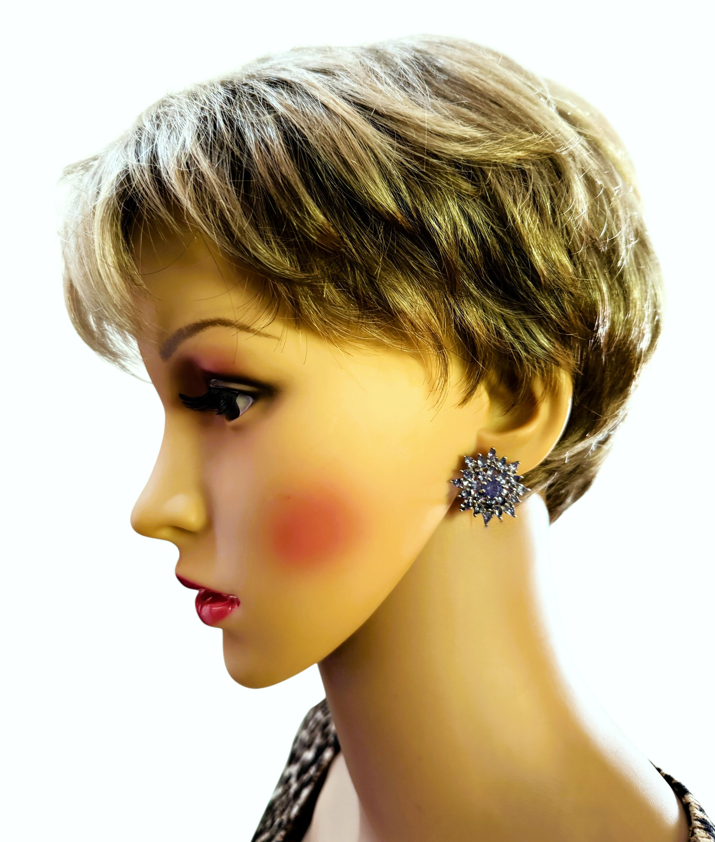 Neue 6 Karat Tansanit Sonnenschliff Omega Sterling Silber Ohrringe im Angebot 1