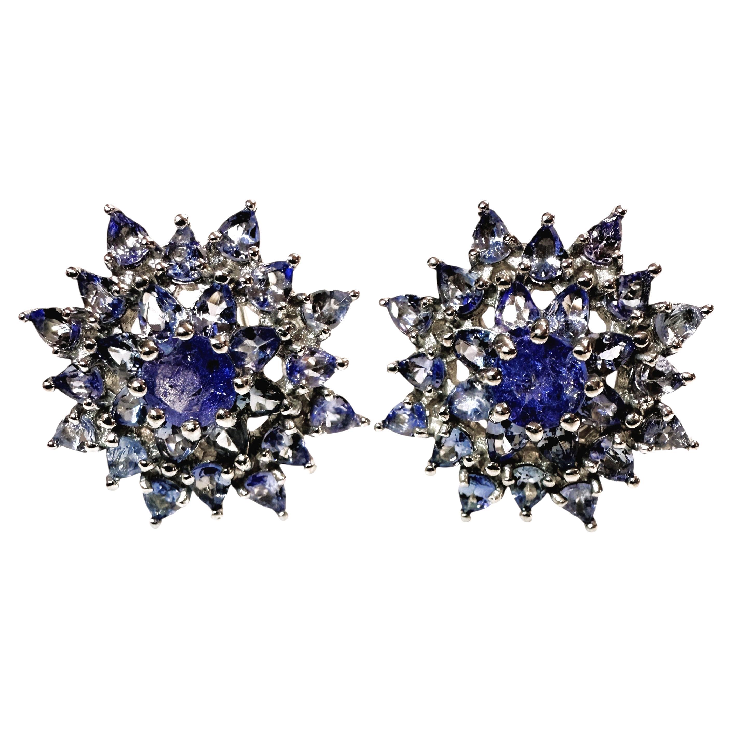 Neue 6 Karat Tansanit Sonnenschliff Omega Sterling Silber Ohrringe im Angebot