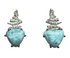 Nuevos Pendientes de Larimar Dominicano Corte Trillón y Zafiro Corte Diamante de 6 Quilates