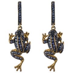 New 6 Carats Sapphire Frog Dangle Earrings