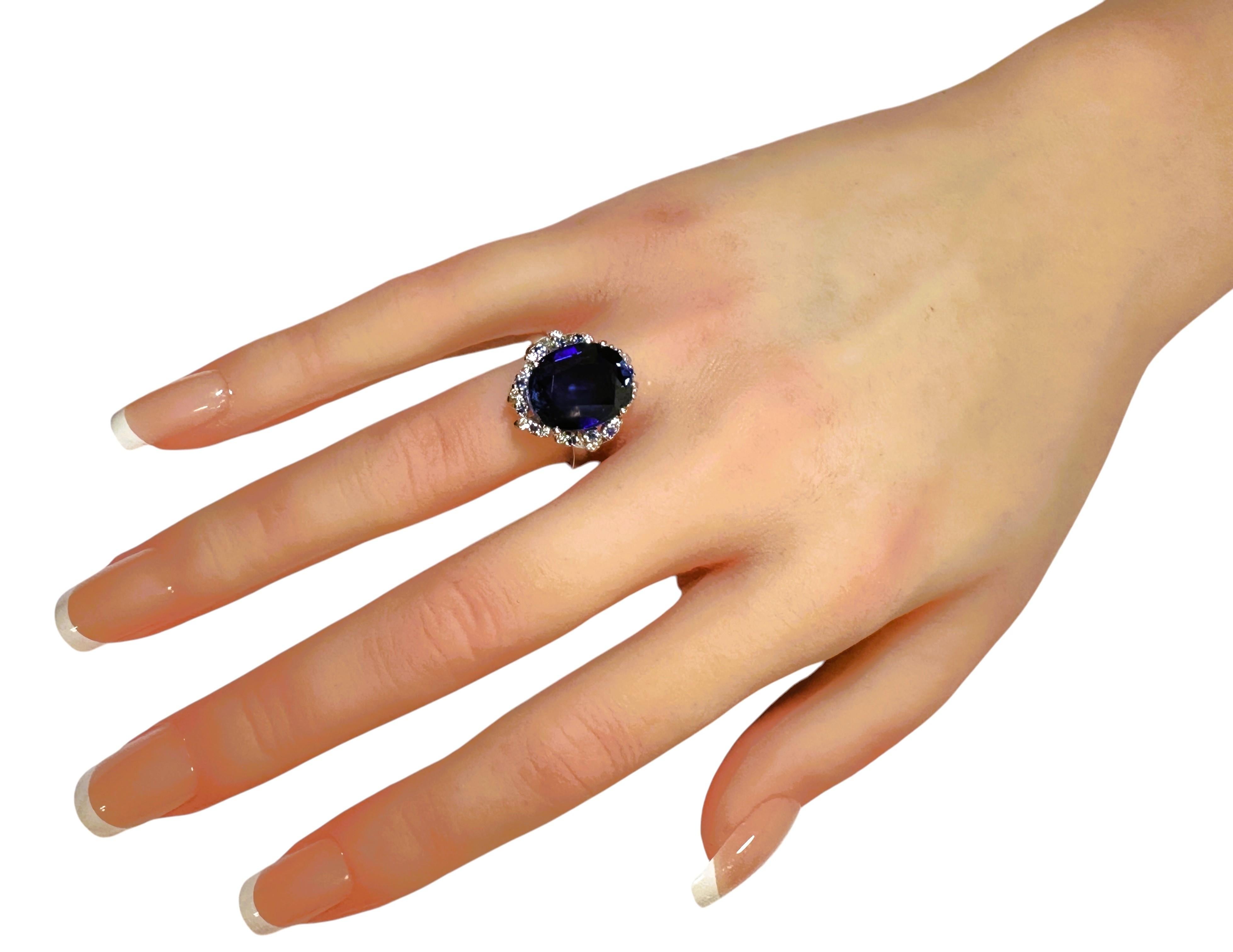 Donna Nuovo Anello in argento sterling con zaffiro blu profondo e diamante da 7.50 carati in vendita