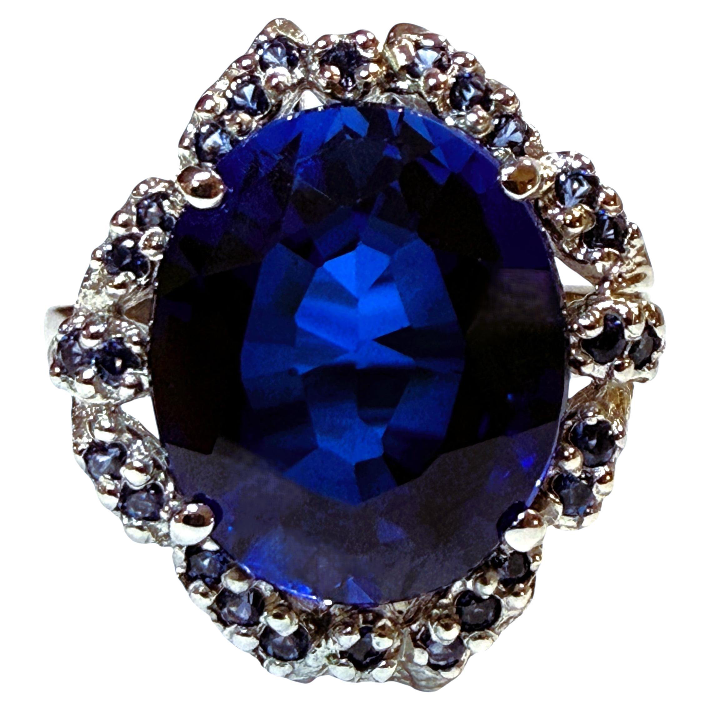 Neu 7.50 Karat Tiefblauer Saphir & Diamantschliff Saphir Sterlingsilber Ring