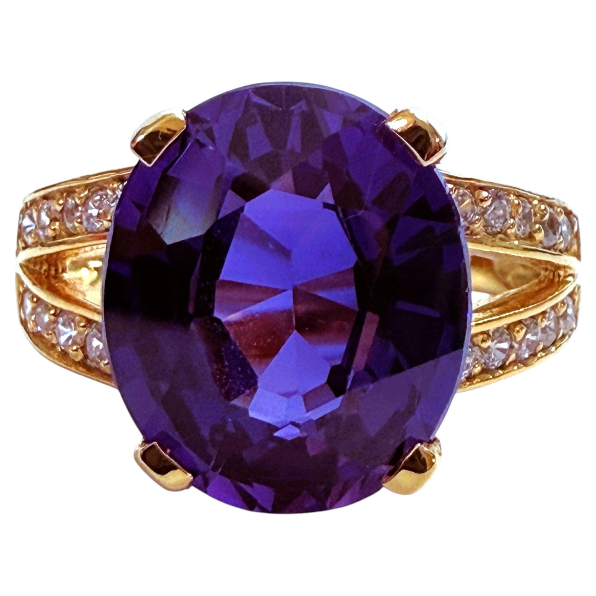 Nouvelle bague en argent sterling PL et or rose, sertie d'une améthyste de 6,05 carats et d'un saphir taillé en diamant