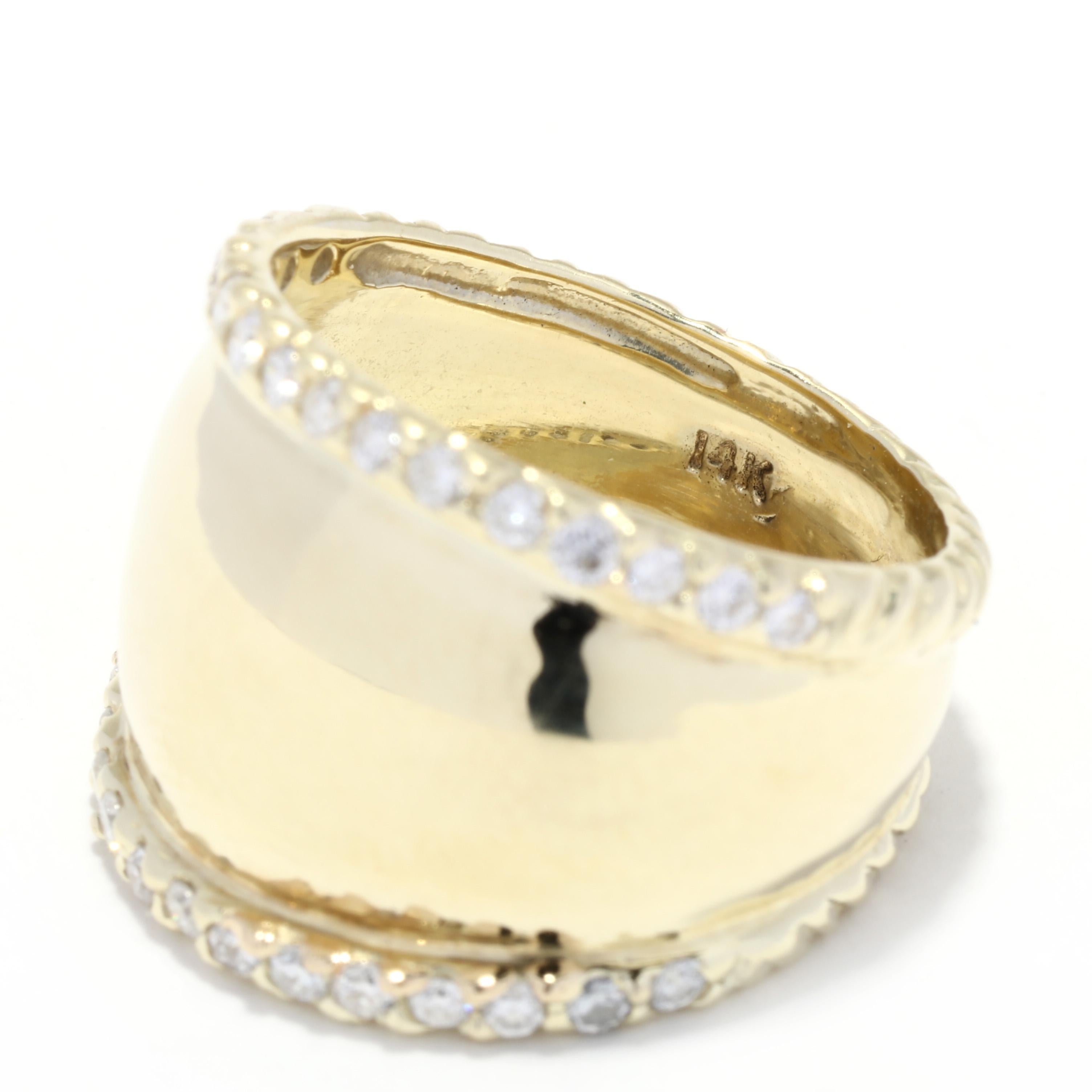 Women's or Men's New .60ctw Natural Diamond Tapered Signet Band, 14K Yellow Gold For Sale