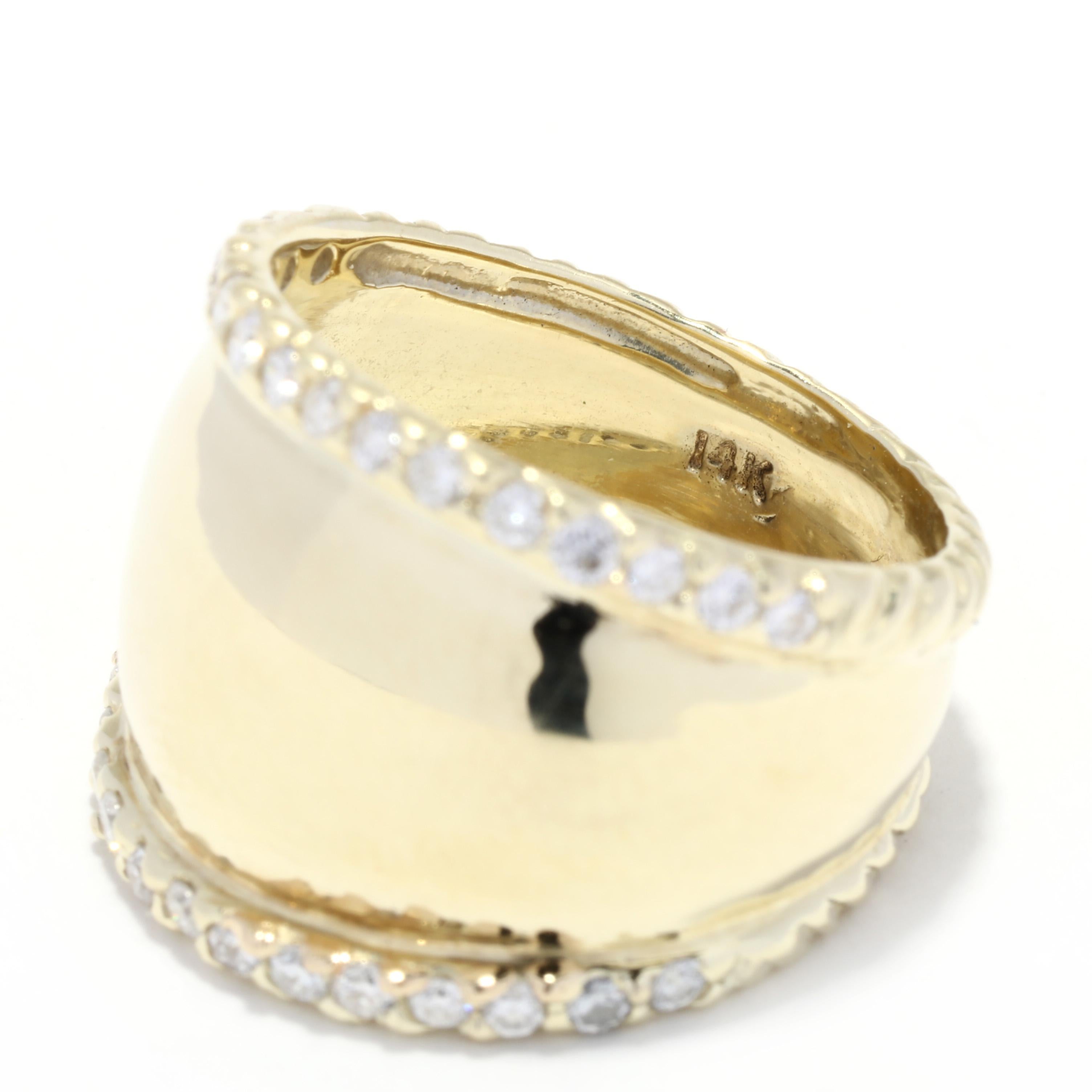 Women's or Men's New .60ctw Natural Diamond Tapered Signet Band, 14K Yellow Gold