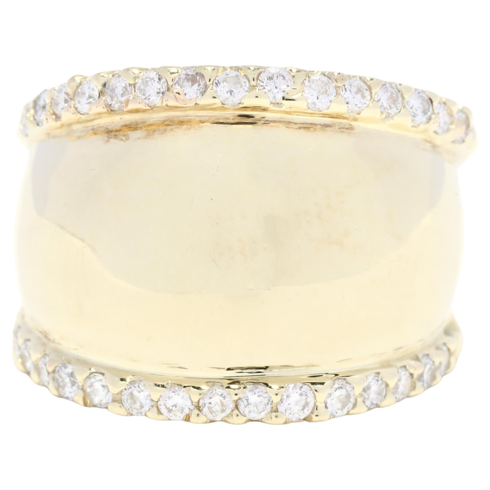 New .60ctw Natural Diamond Tapered Signet Band, 14K Yellow Gold For Sale
