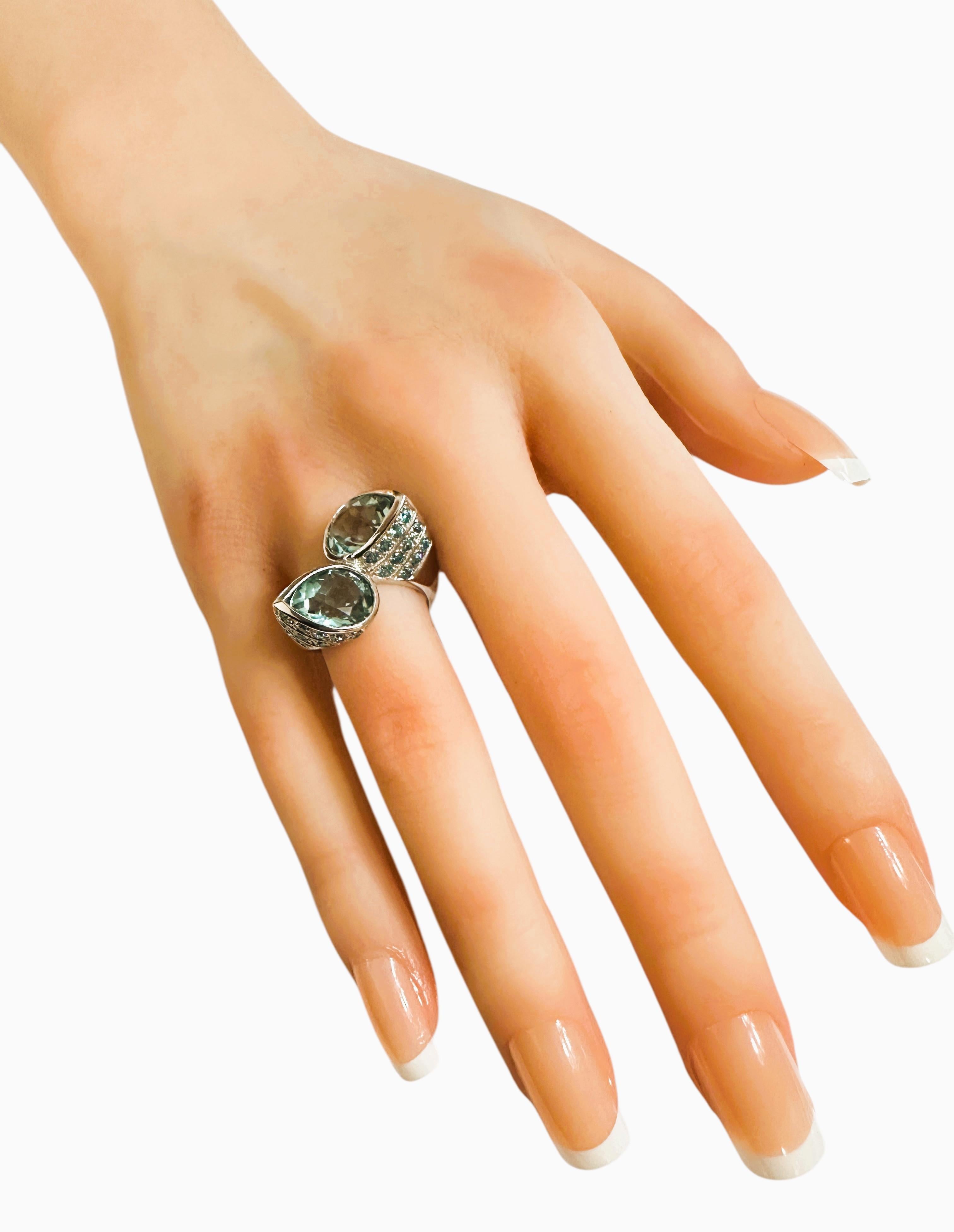 New 6.1 Carat Two Stone Aquamarine & Diamond Cut Blue Sapphire Sterling Ring 5
