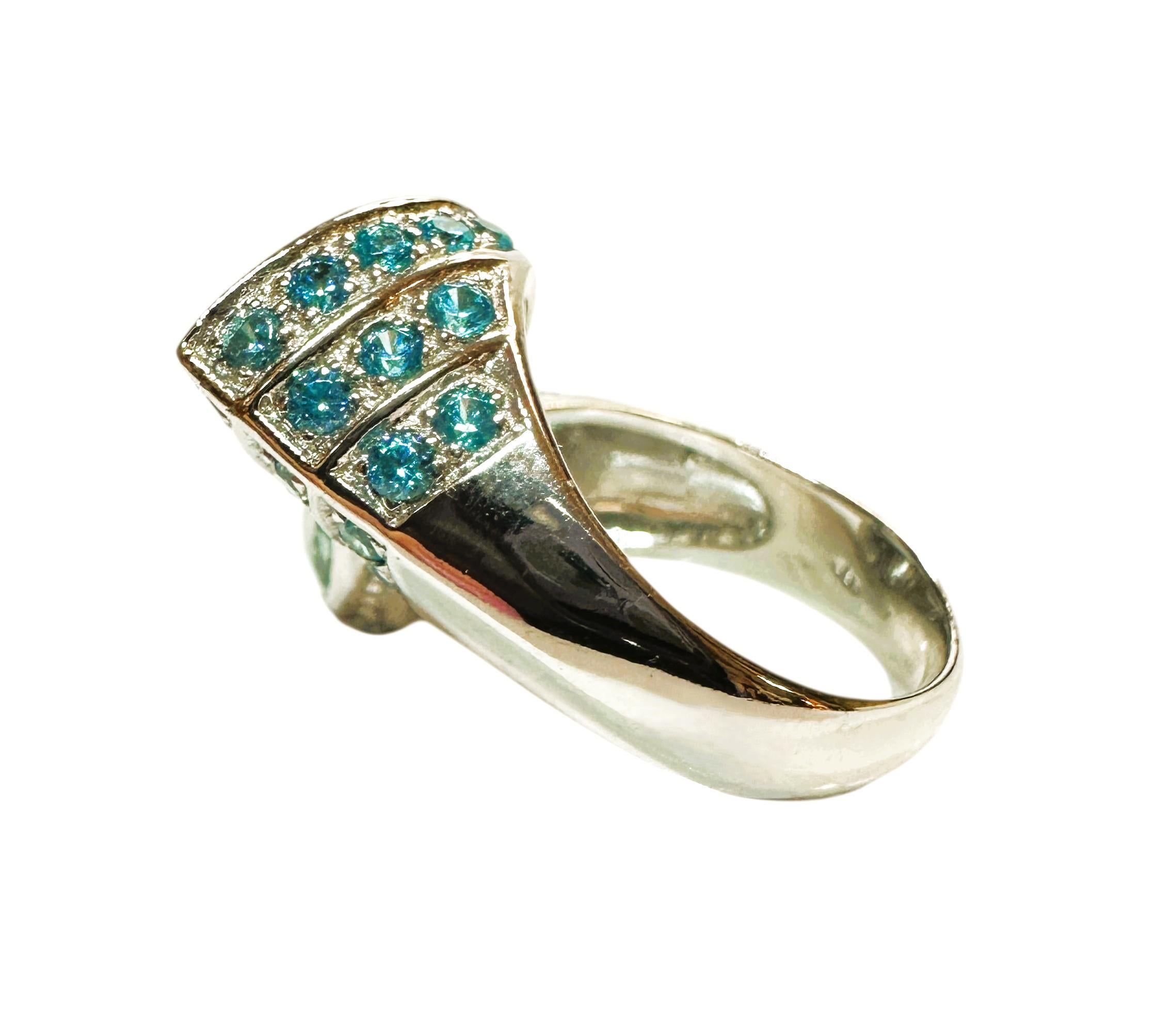 Pear Cut New 6.1 Carat Two Stone Aquamarine & Diamond Cut Blue Sapphire Sterling Ring