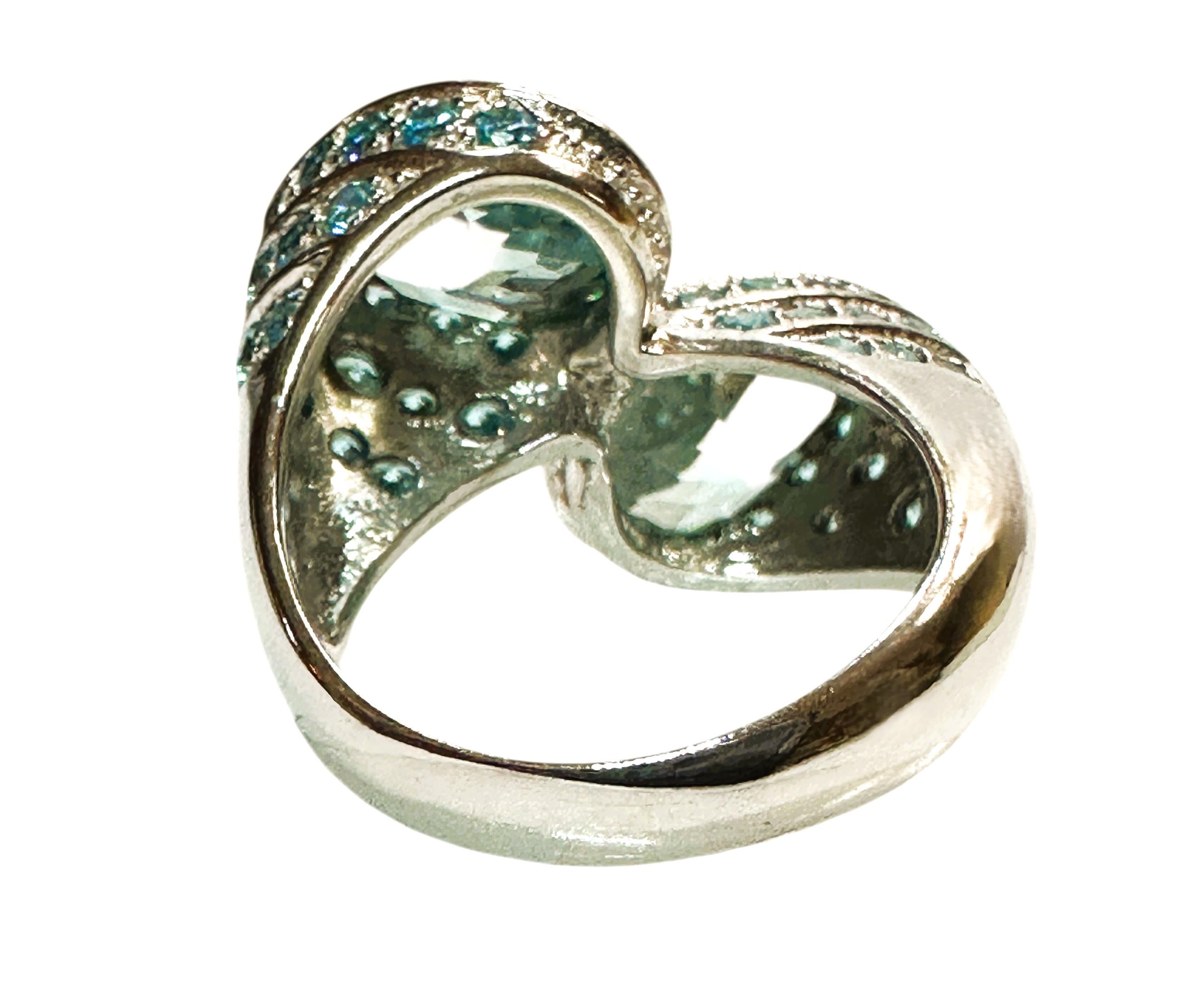 New 6.1 Carat Two Stone Aquamarine & Diamond Cut Blue Sapphire Sterling Ring In New Condition In Eagan, MN