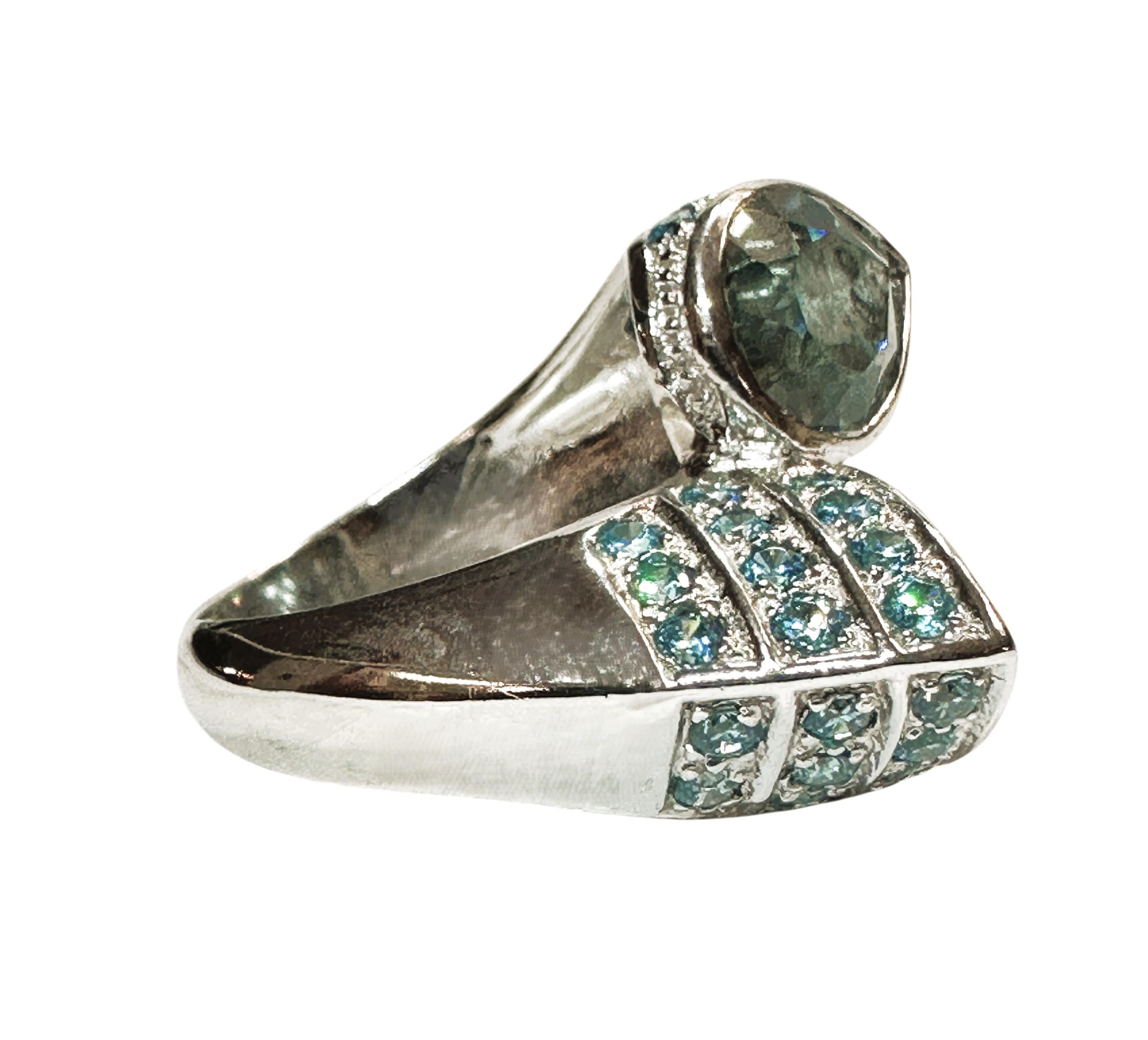 Women's New 6.1 Carat Two Stone Aquamarine & Diamond Cut Blue Sapphire Sterling Ring
