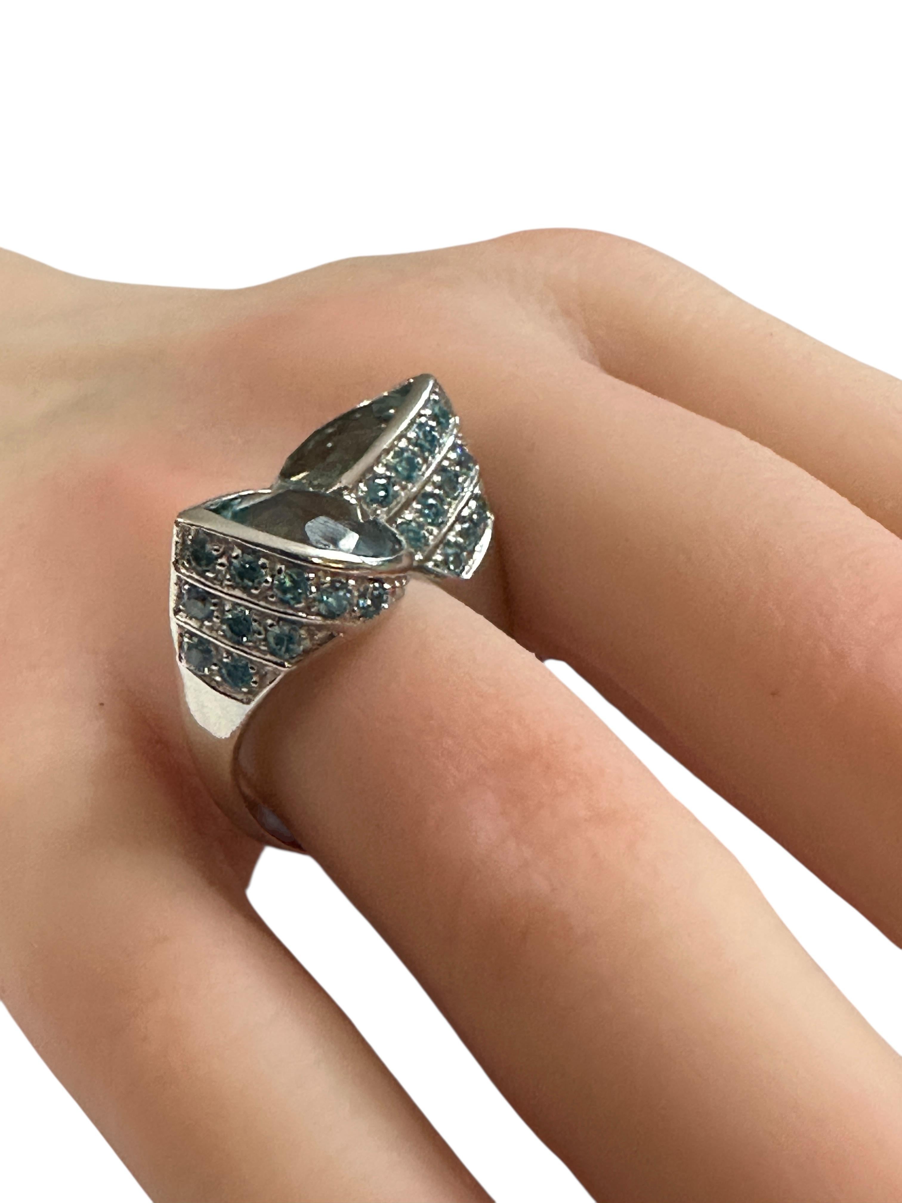 New 6.1 Carat Two Stone Aquamarine & Diamond Cut Blue Sapphire Sterling Ring 1