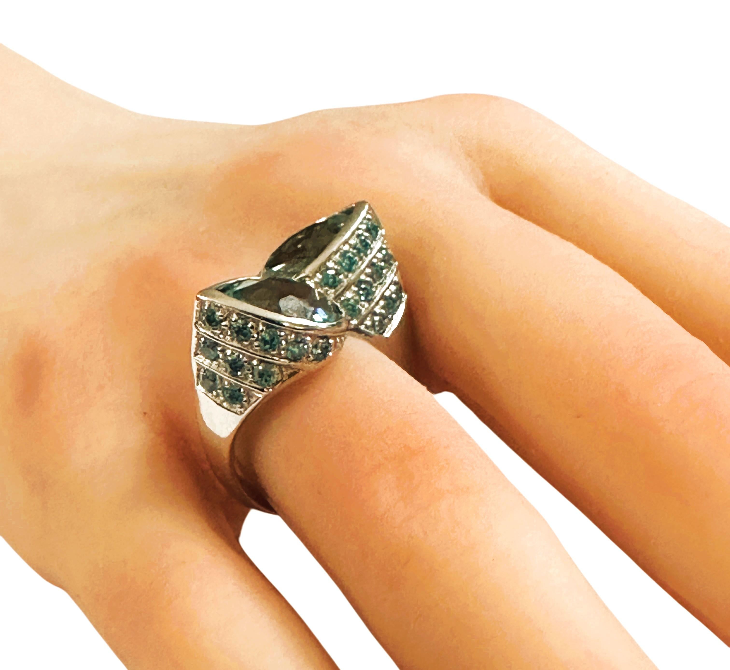 New 6.1 Carat Two Stone Aquamarine & Diamond Cut Blue Sapphire Sterling Ring 2
