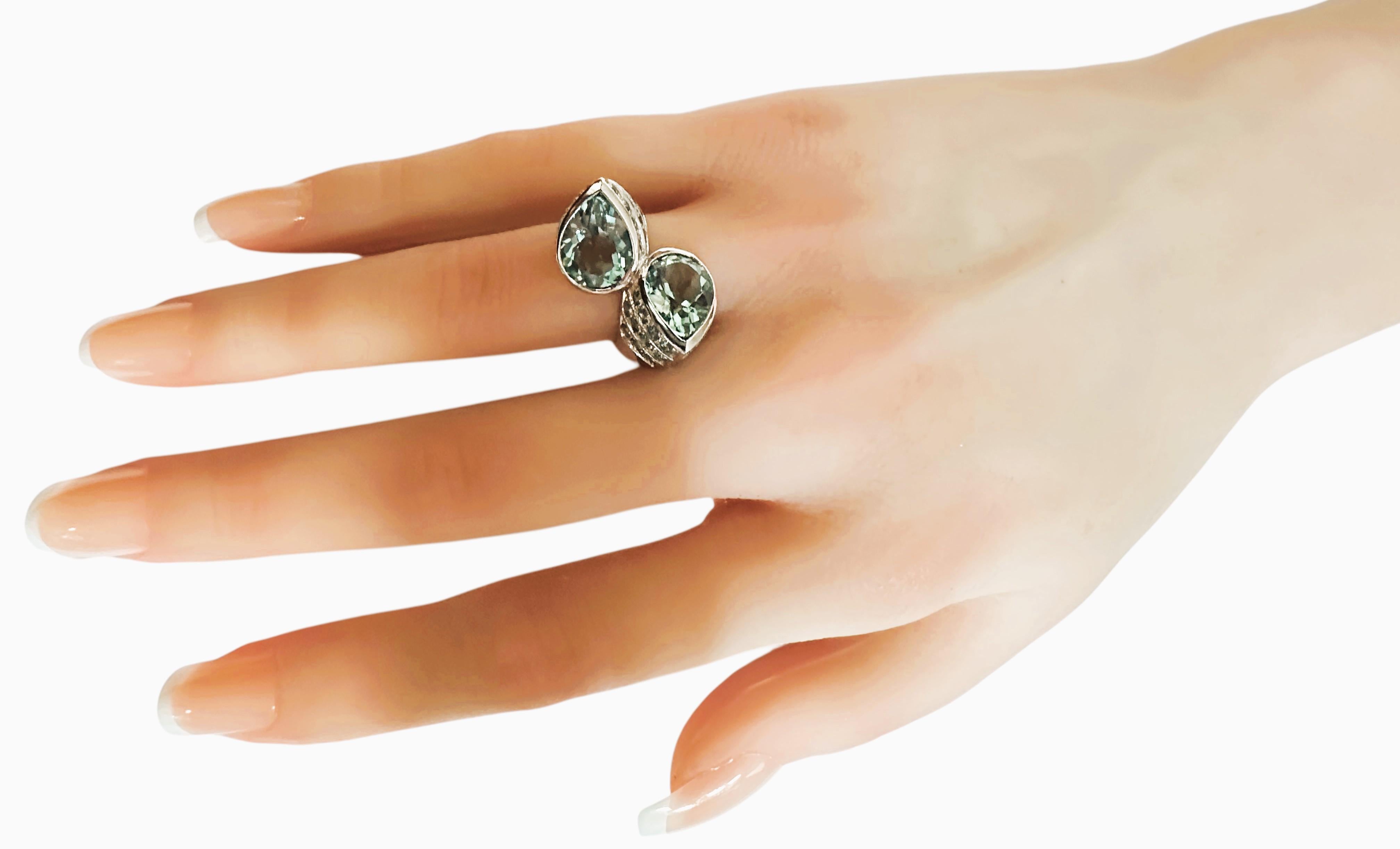 New 6.1 Carat Two Stone Aquamarine & Diamond Cut Blue Sapphire Sterling Ring 3