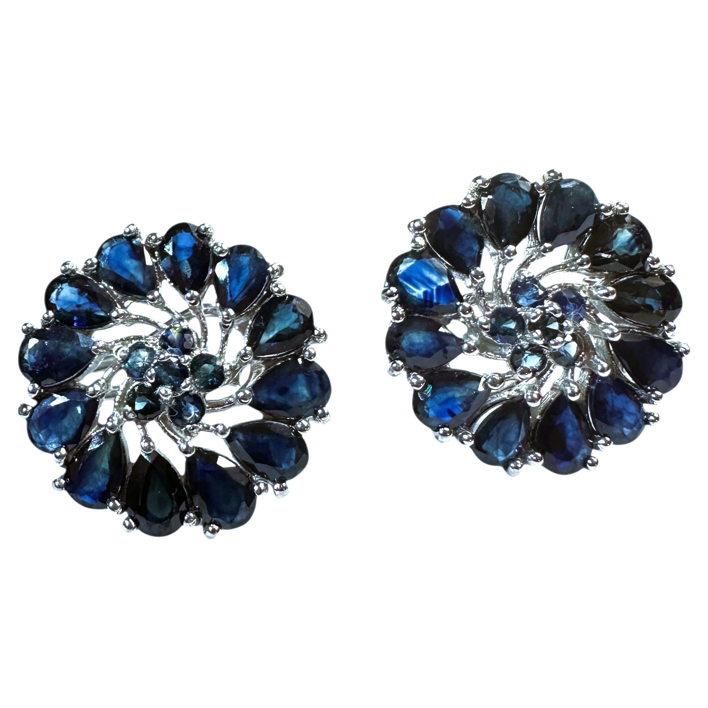 Nuevo Pendientes Omega de Esterlina con zafiro talla pera y diamante de 6,10 quilates