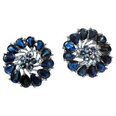 Nuevo Pendientes Omega de Esterlina con zafiro talla pera y diamante de 6,10 quilates