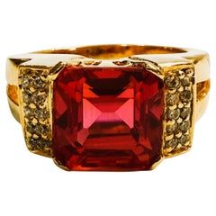 New 6,10 Karat Rosa Padparadscha & Diamantschliff Saphir Y Gold PL Sterling Ring