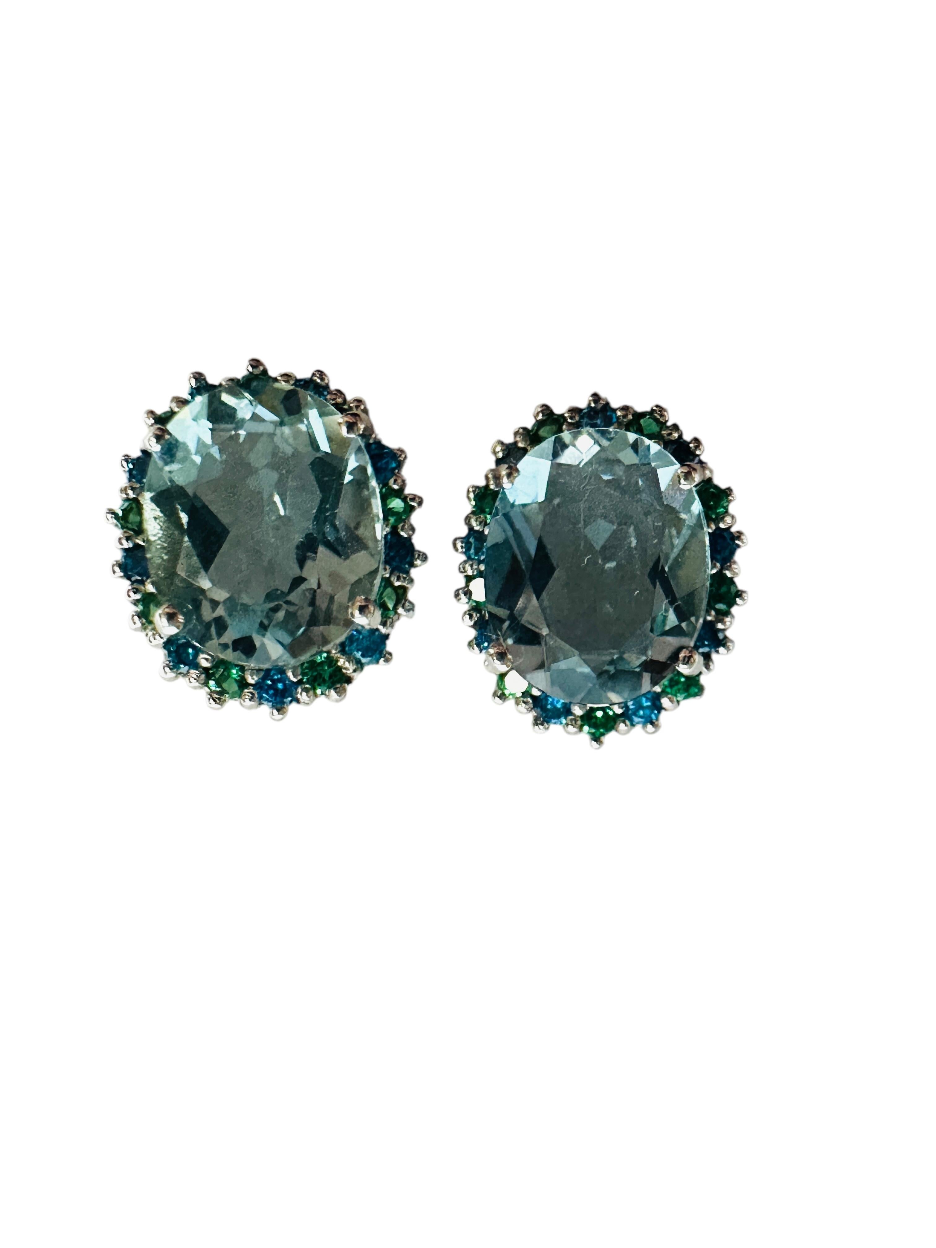 Nuevo Pendientes de 6,12 quilates de aguamarina azul marina y tsavorita talla diamante, de plata de ley en Nuevo Estado en Eagan, MN