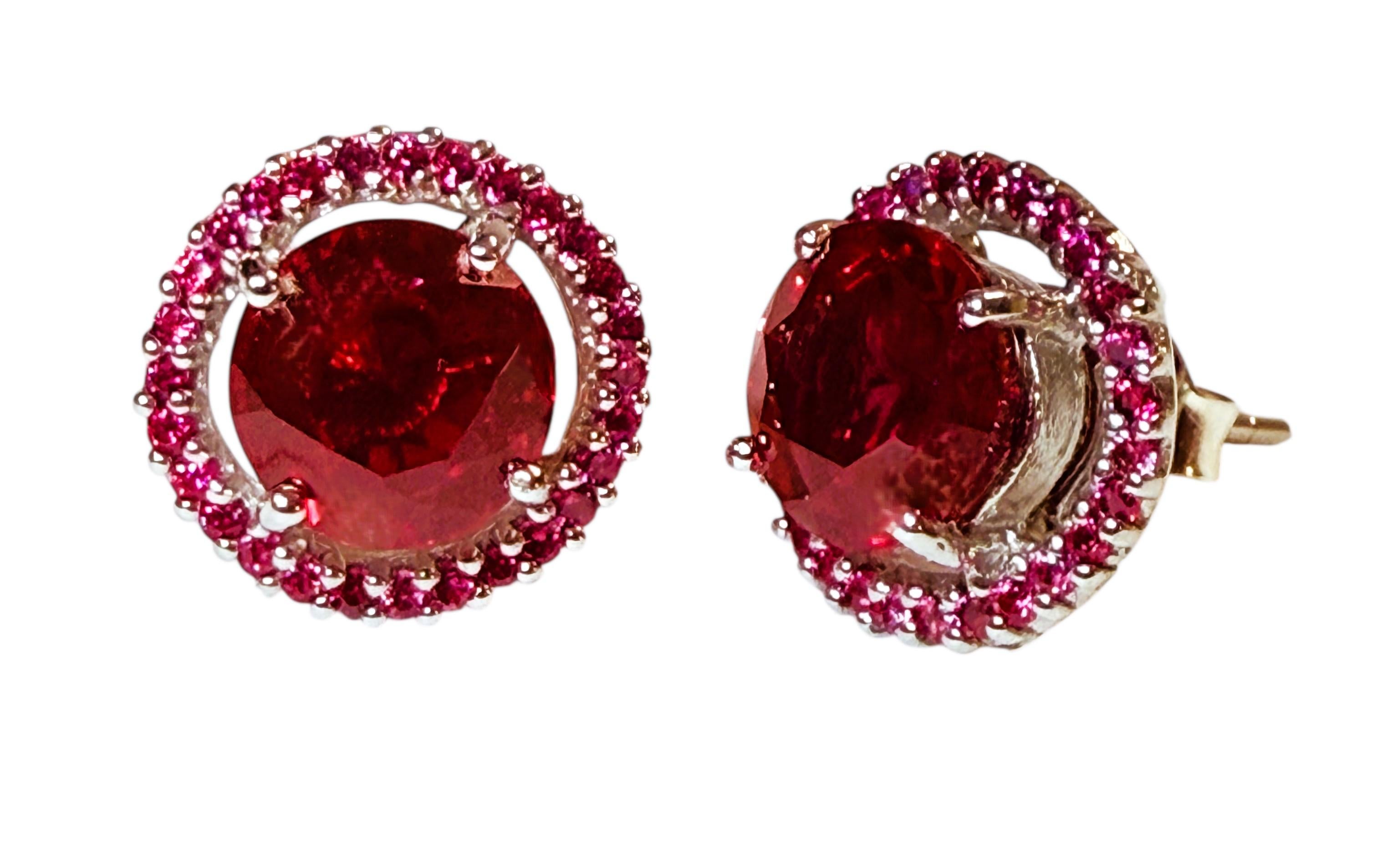 Neu 6,2 Karat roter Saphir & Saphir mit Diamantschliff Sterling-Ohrringe 4