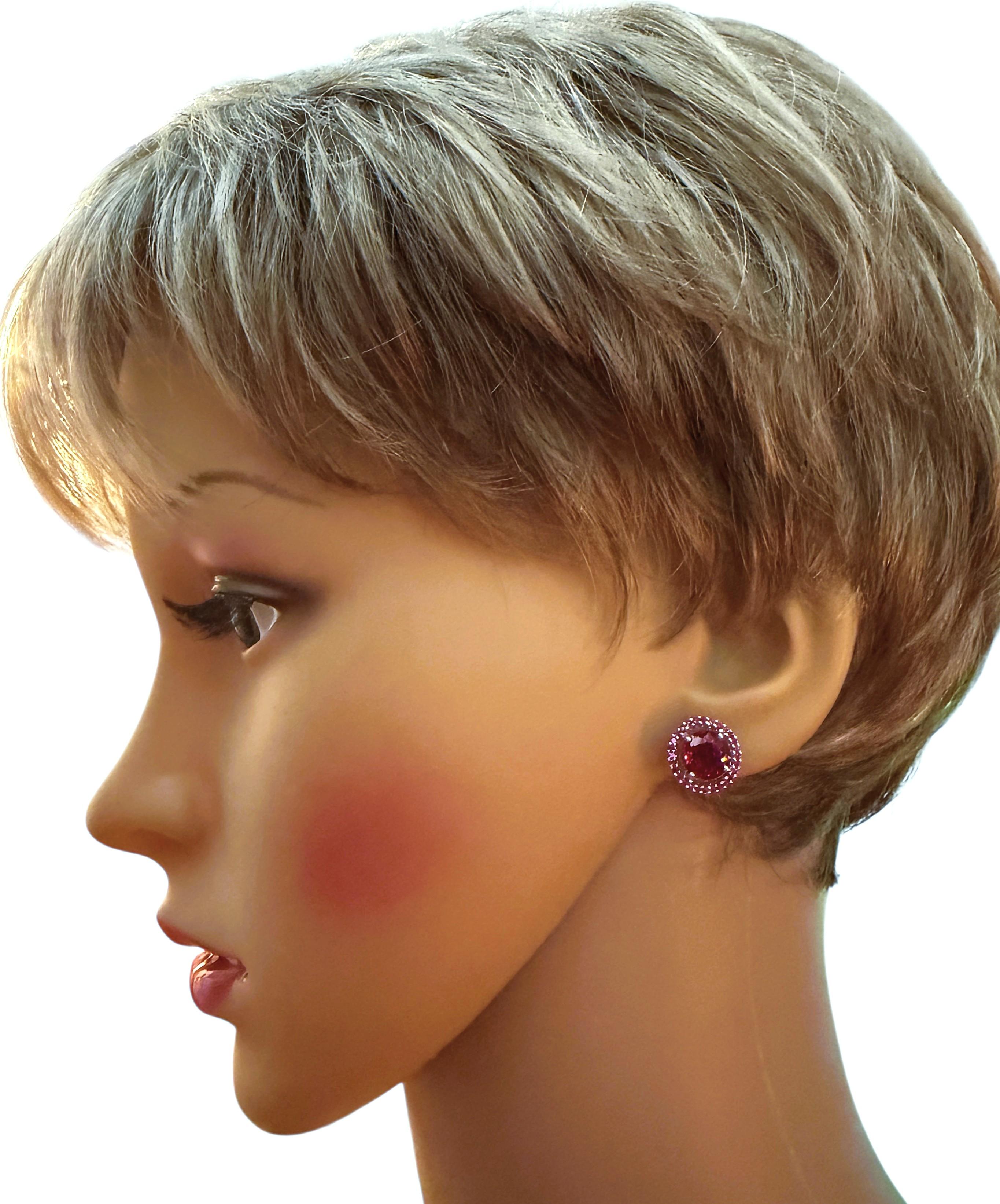 Neu 6,2 Karat roter Saphir & Saphir mit Diamantschliff Sterling-Ohrringe (Art déco)