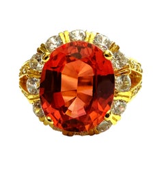 New 6,20 Carat Padparadscha & Diamond Cut Sapphire 24K Y Gold PL Sterling Ring