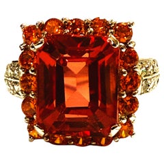 New 6.20 Carat Pink Padparadscha & Diamond Cut Sapphire Sterling Ring