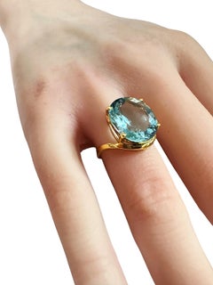 &New Solitärring aus Sterlingsilber mit 6,24-Karat-Aquamarin, 24-Karat-Gelbgold-beschichtet