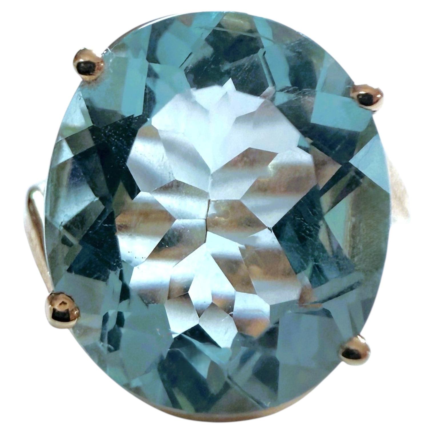 &New anello in argento sterling placcato in oro giallo 24k con solitario di acquamarina da 6,24 carati