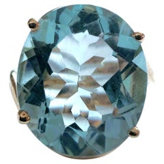 New 6.24 Carat Aquamarine Solitaire 24k Yellow Gold Plated Sterling Ring
