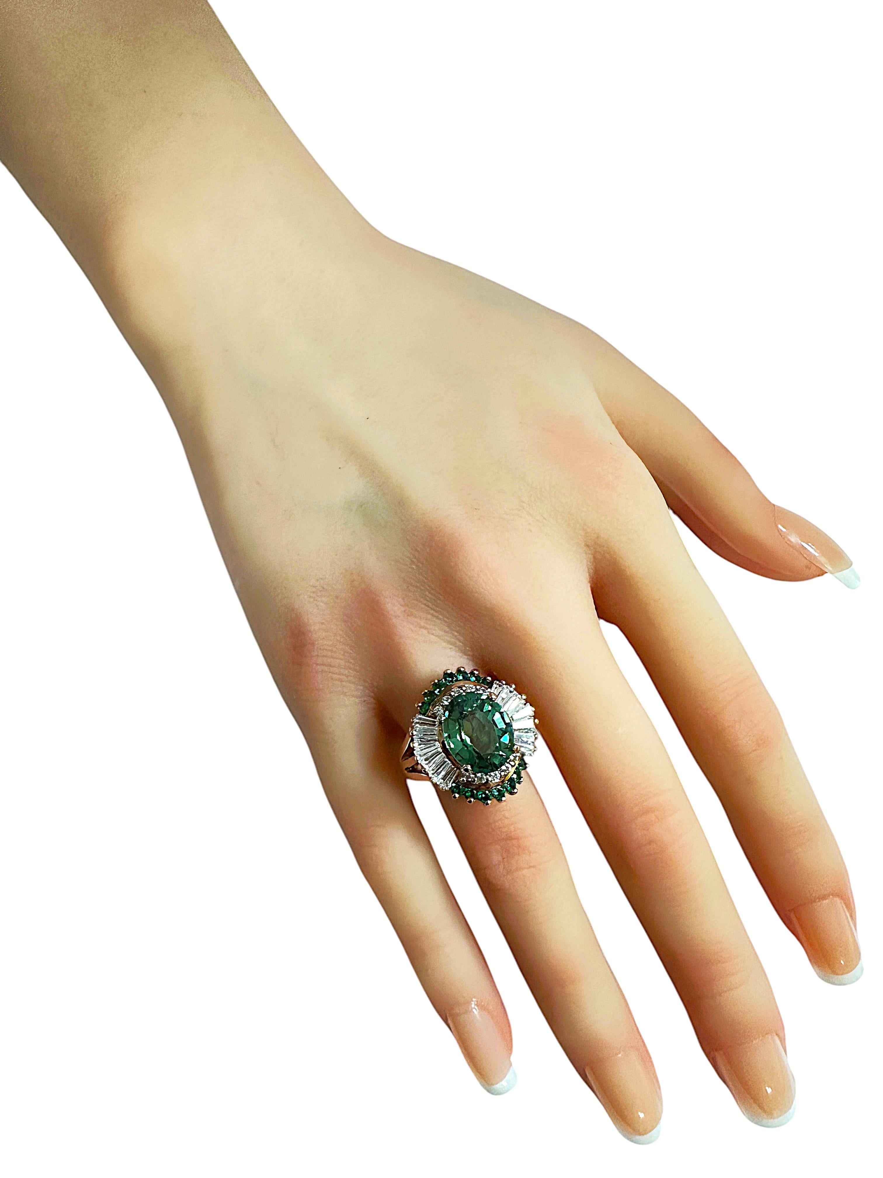 Taglio ovale Nuovo  6,25 carati di zaffiro verde e zaffiro taglio diamante RGold PL Sterling Ring in vendita