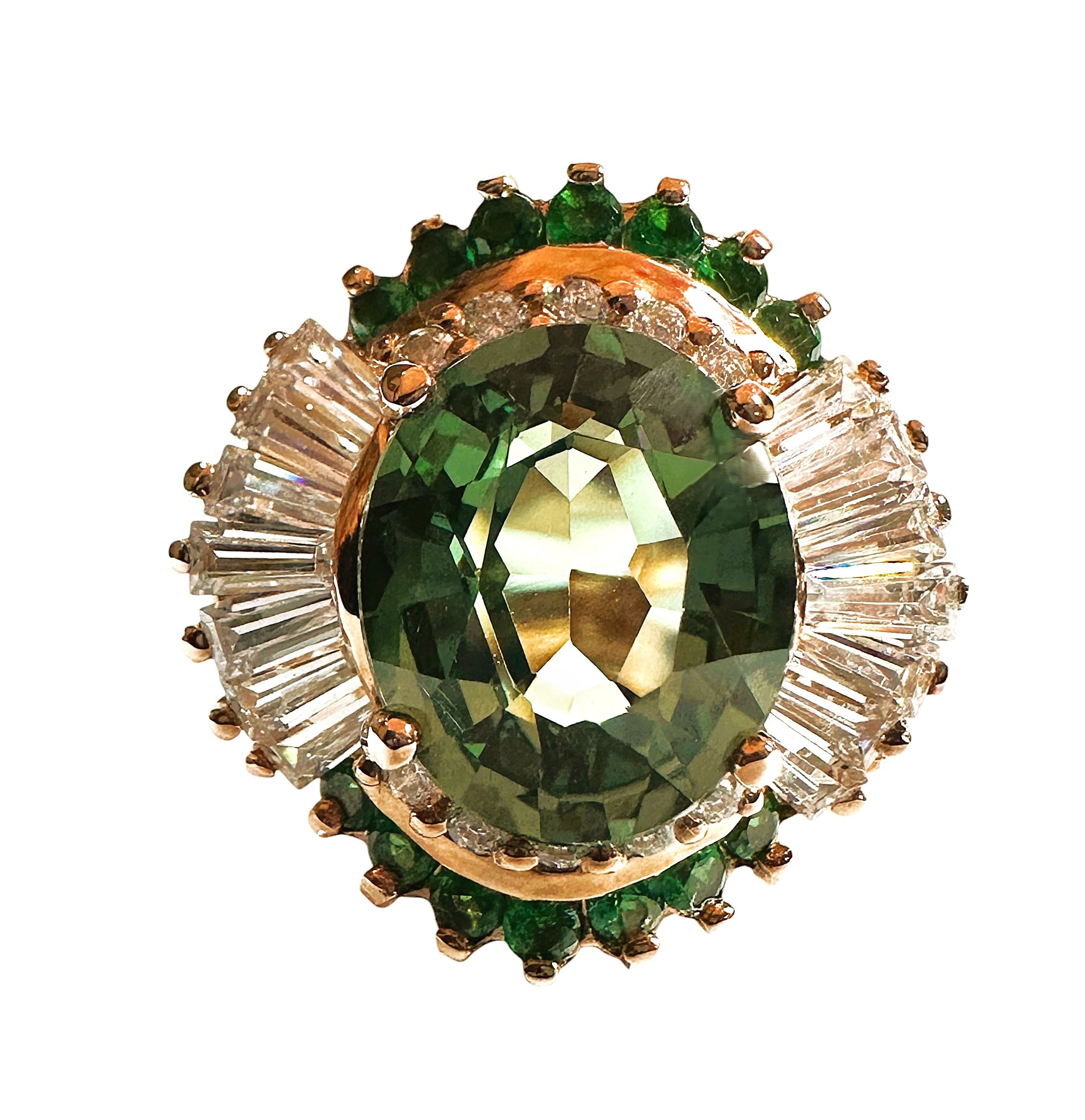 Nuovo  6,25 carati di zaffiro verde e zaffiro taglio diamante RGold PL Sterling Ring in vendita 1