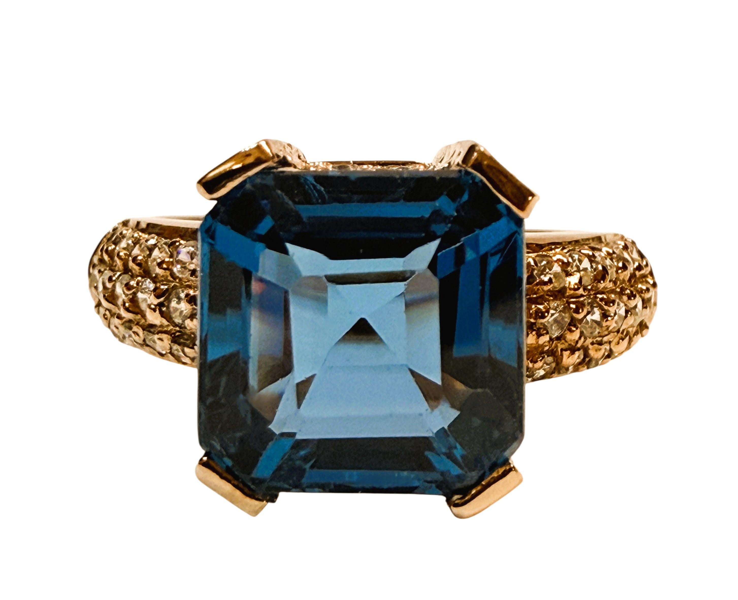 Nuevo Anillo PL de Oro Rosa con Topacio Azul de Londres de 6,25 Quilates y Zafiro talla Diamante en venta 4