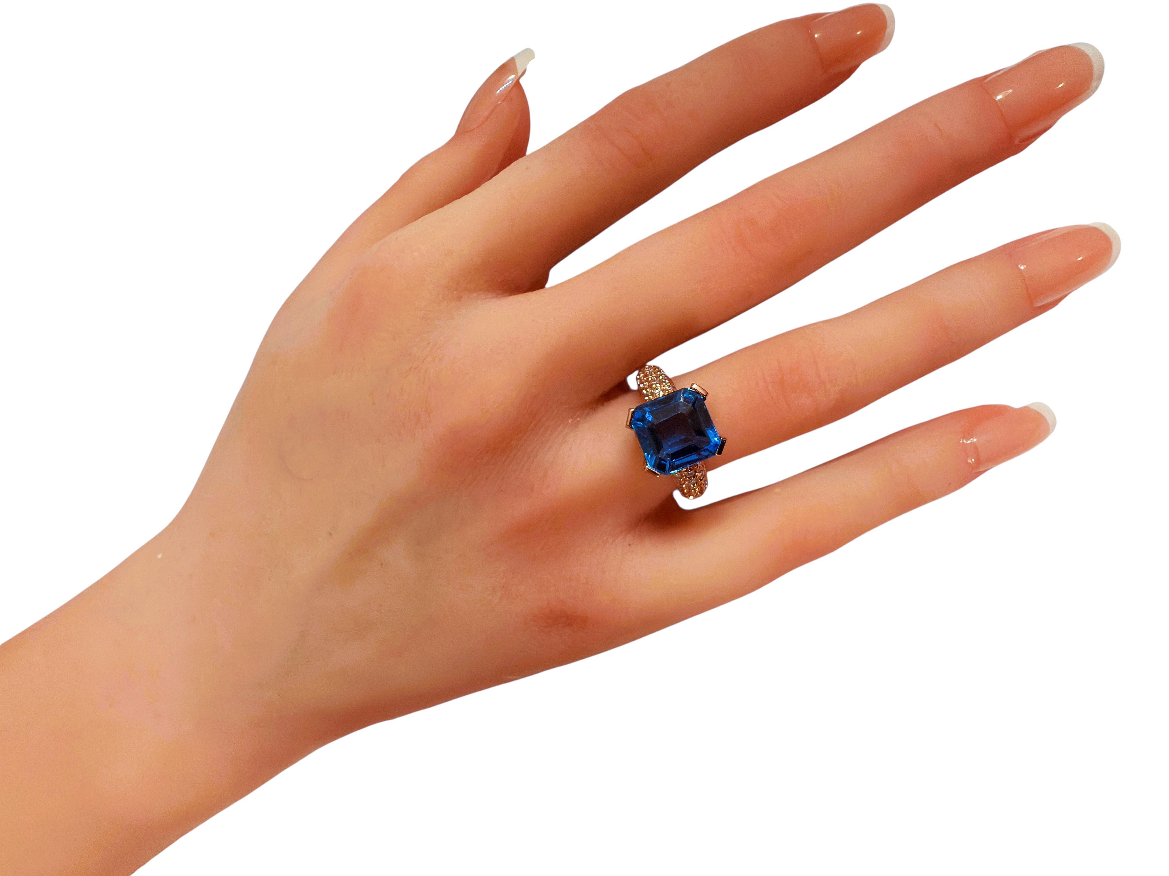Nuevo Anillo PL de Oro Rosa con Topacio Azul de Londres de 6,25 Quilates y Zafiro talla Diamante Corte cojín en venta