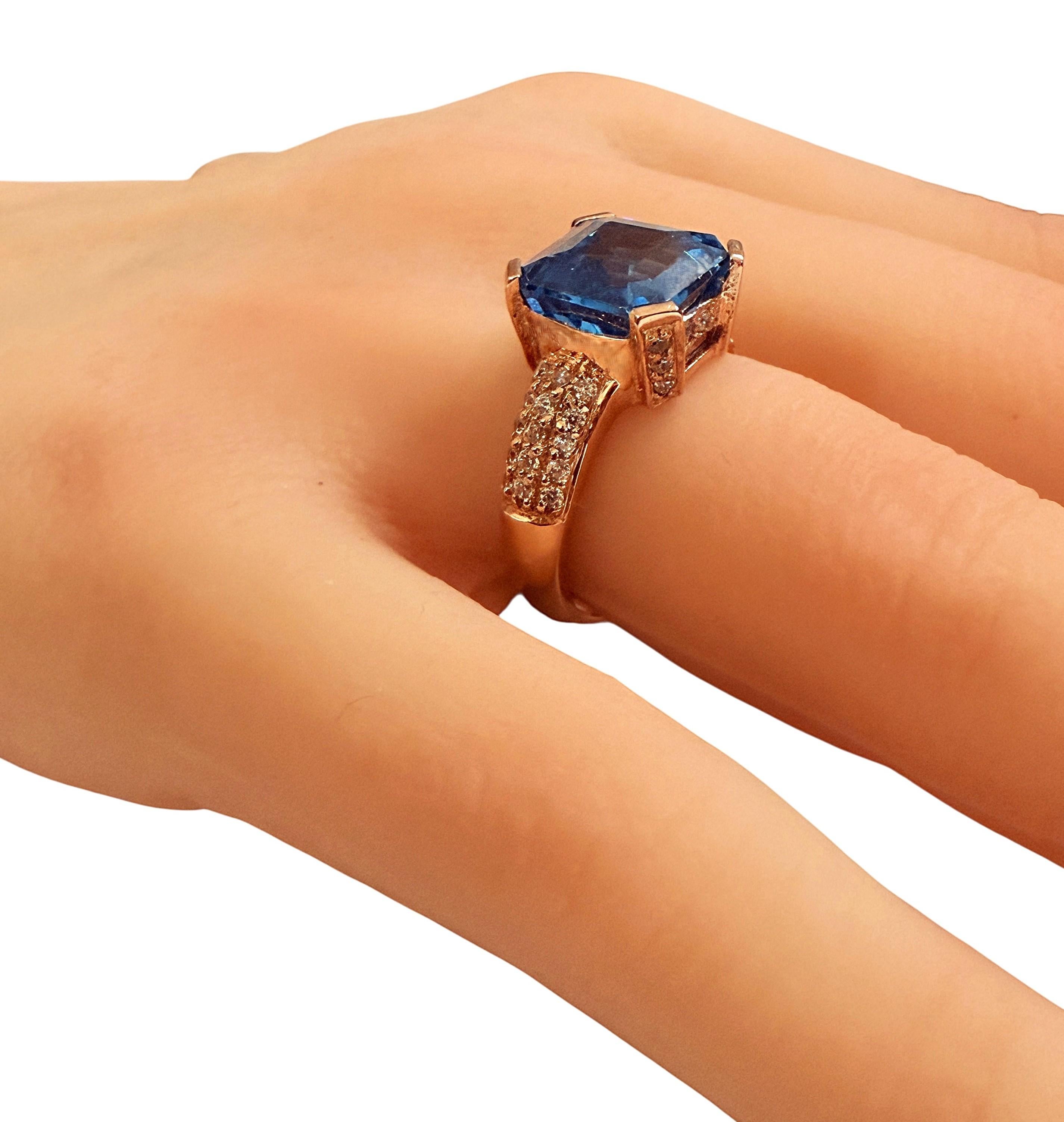 Nuevo Anillo PL de Oro Rosa con Topacio Azul de Londres de 6,25 Quilates y Zafiro talla Diamante en Nuevo estado para la venta en Eagan, MN