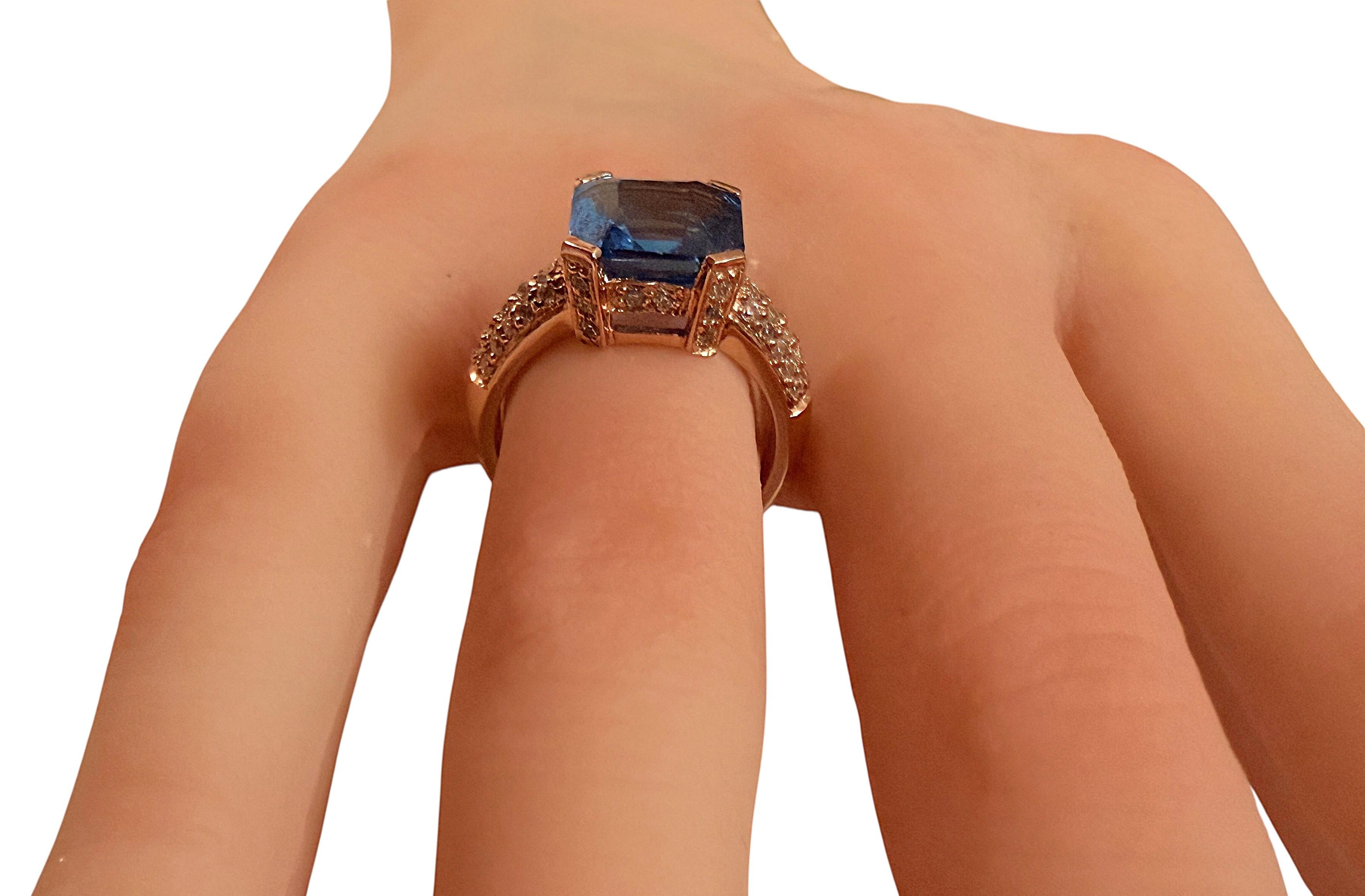 De las mujeres Nuevo Anillo PL de Oro Rosa con Topacio Azul de Londres de 6,25 Quilates y Zafiro talla Diamante en venta