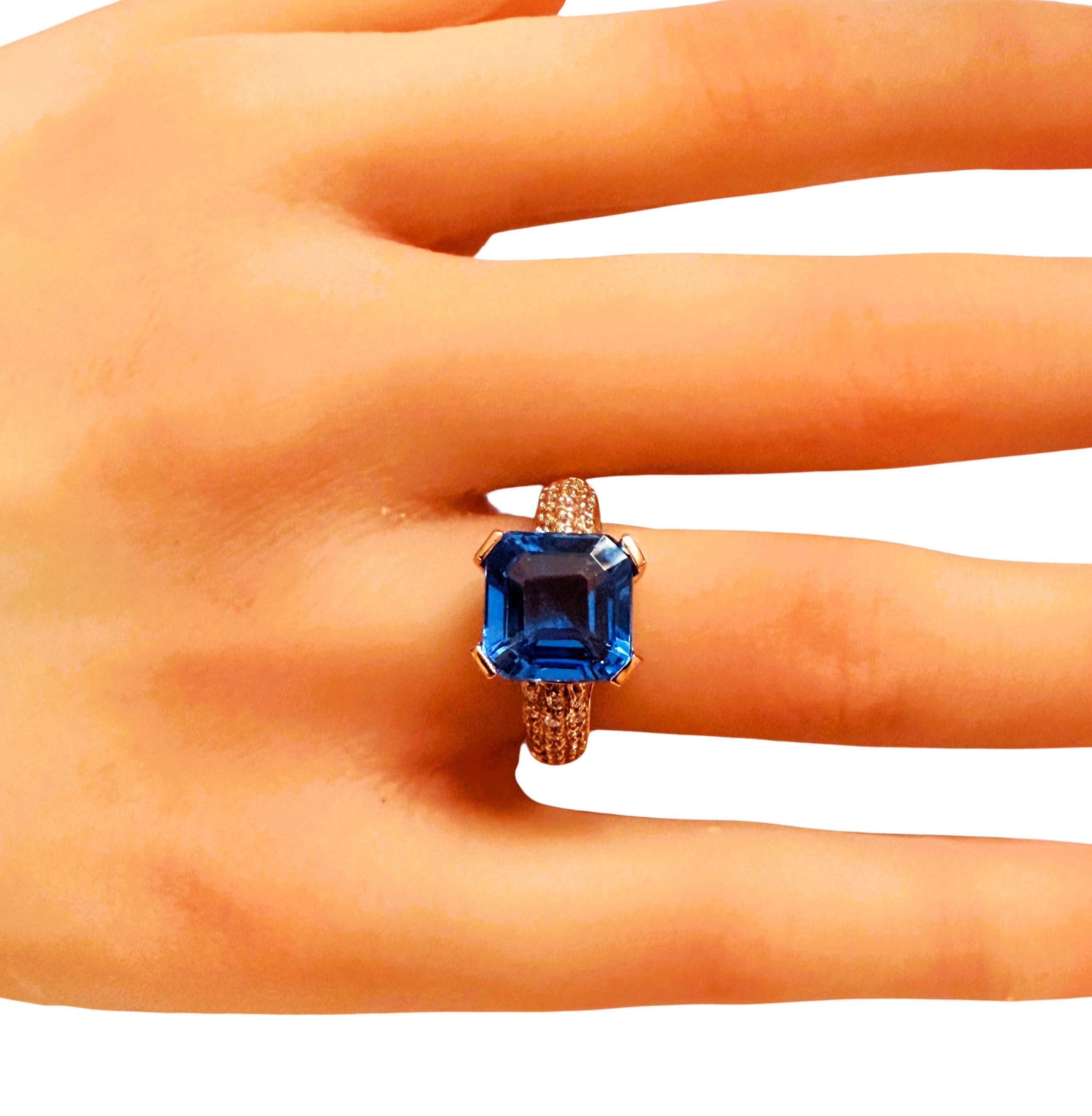 Nuevo Anillo PL de Oro Rosa con Topacio Azul de Londres de 6,25 Quilates y Zafiro talla Diamante en venta 1