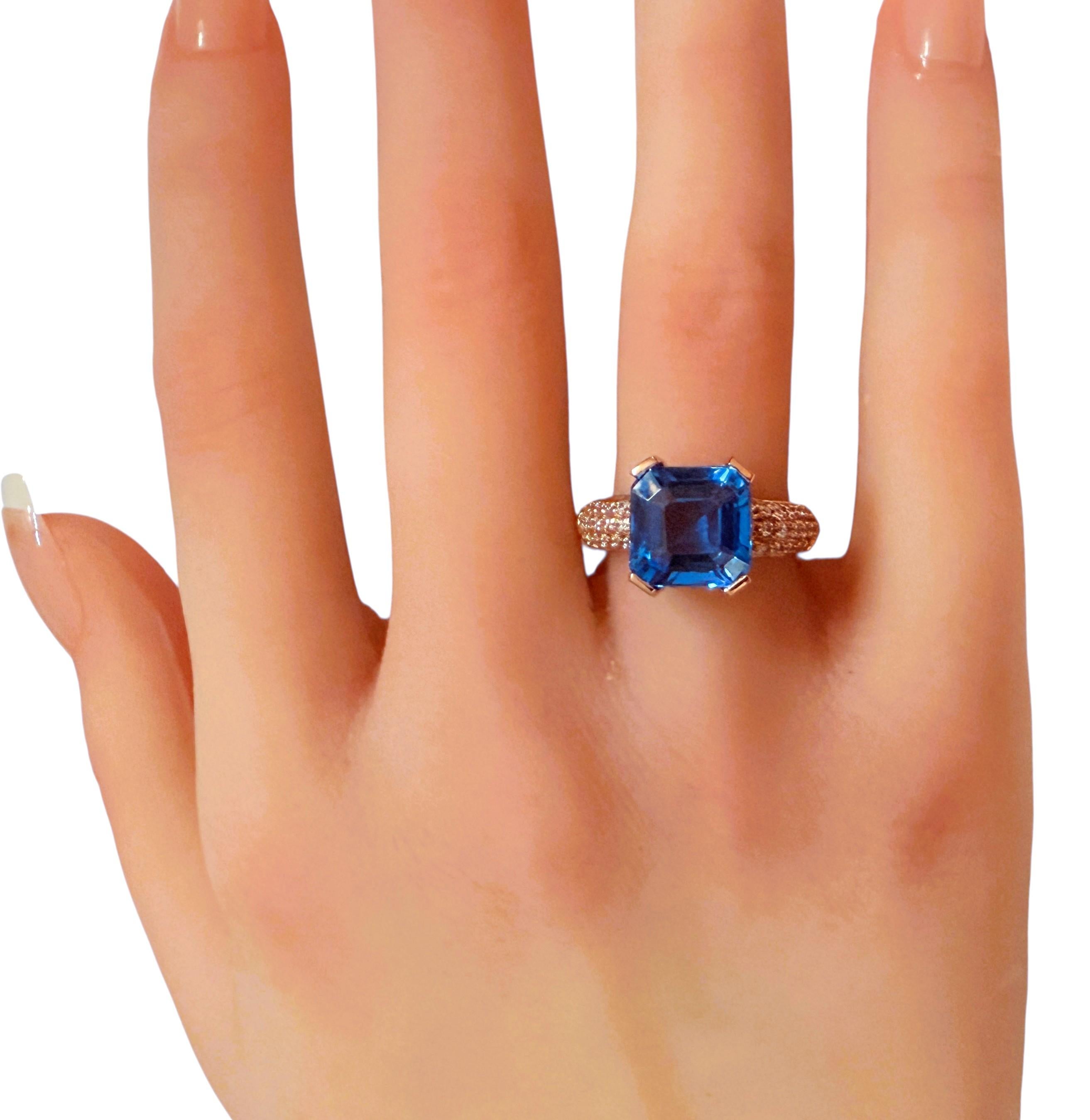 Nuevo Anillo PL de Oro Rosa con Topacio Azul de Londres de 6,25 Quilates y Zafiro talla Diamante en venta 2