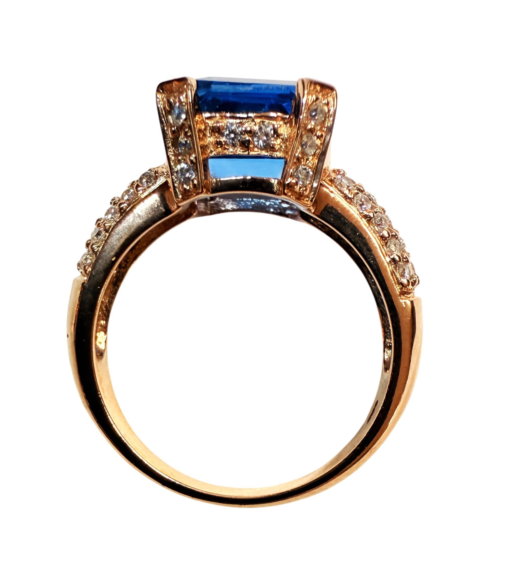 Nuevo Anillo PL de Oro Rosa con Topacio Azul de Londres de 6,25 Quilates y Zafiro talla Diamante en venta 3