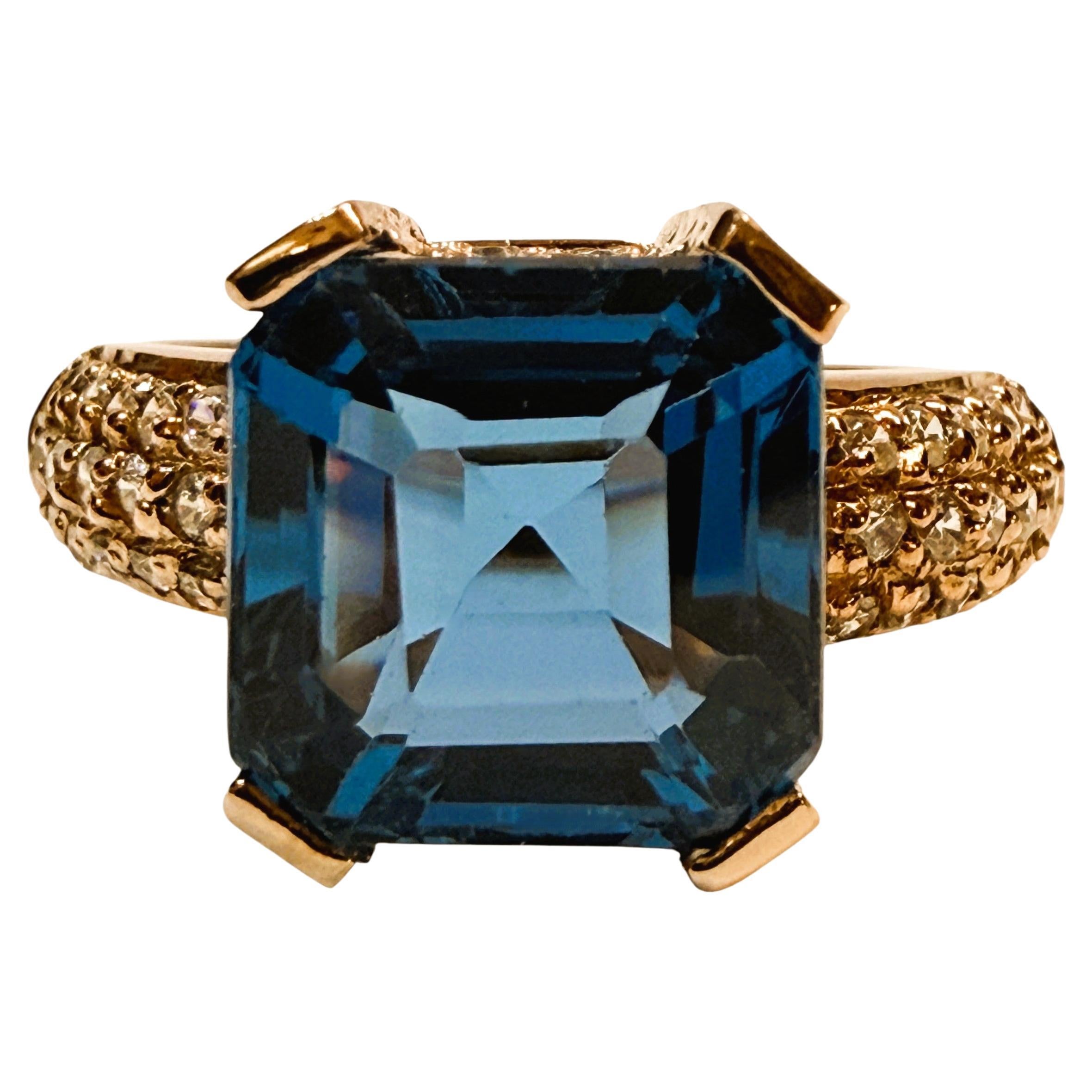 Nuevo Anillo PL de Oro Rosa con Topacio Azul de Londres de 6,25 Quilates y Zafiro talla Diamante en venta