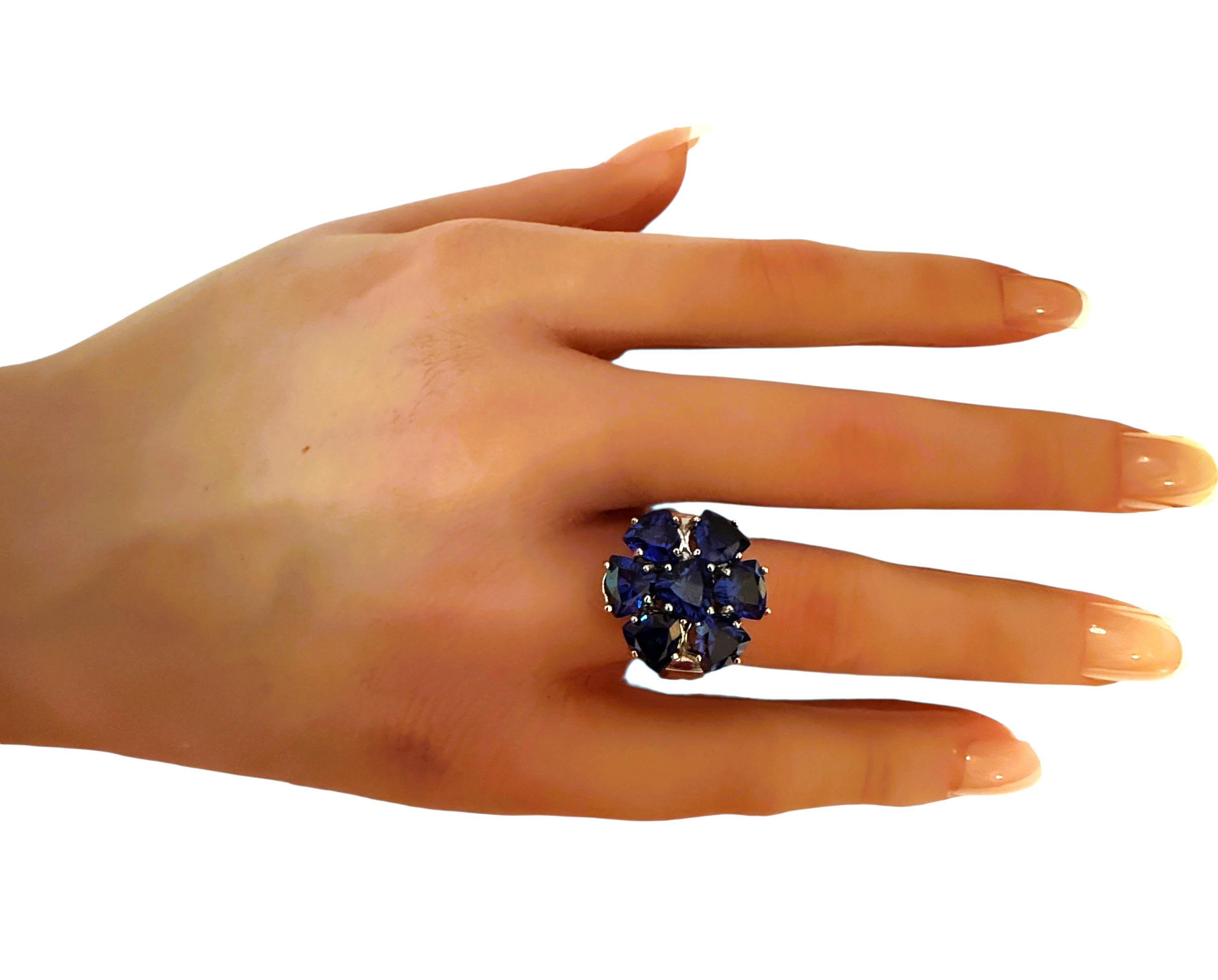 Neu 6,25 Karat Trillion Cut Floral Blue Sapphire Silber Ring Größe 6,25 im Angebot 3