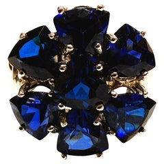 Nuovo anello d'argento con zaffiro blu floreale da 6,25 carati con taglio trillion, misura 6,25