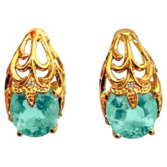 Nuevos pendientes con aguamarina y zafiro de 6,30 quilates, chapados en oro amarillo de 24k