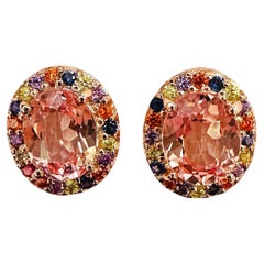 New 6.30 ct Peach Sapphire & Multi Stone Rose Gold Plated Sterling Earrings